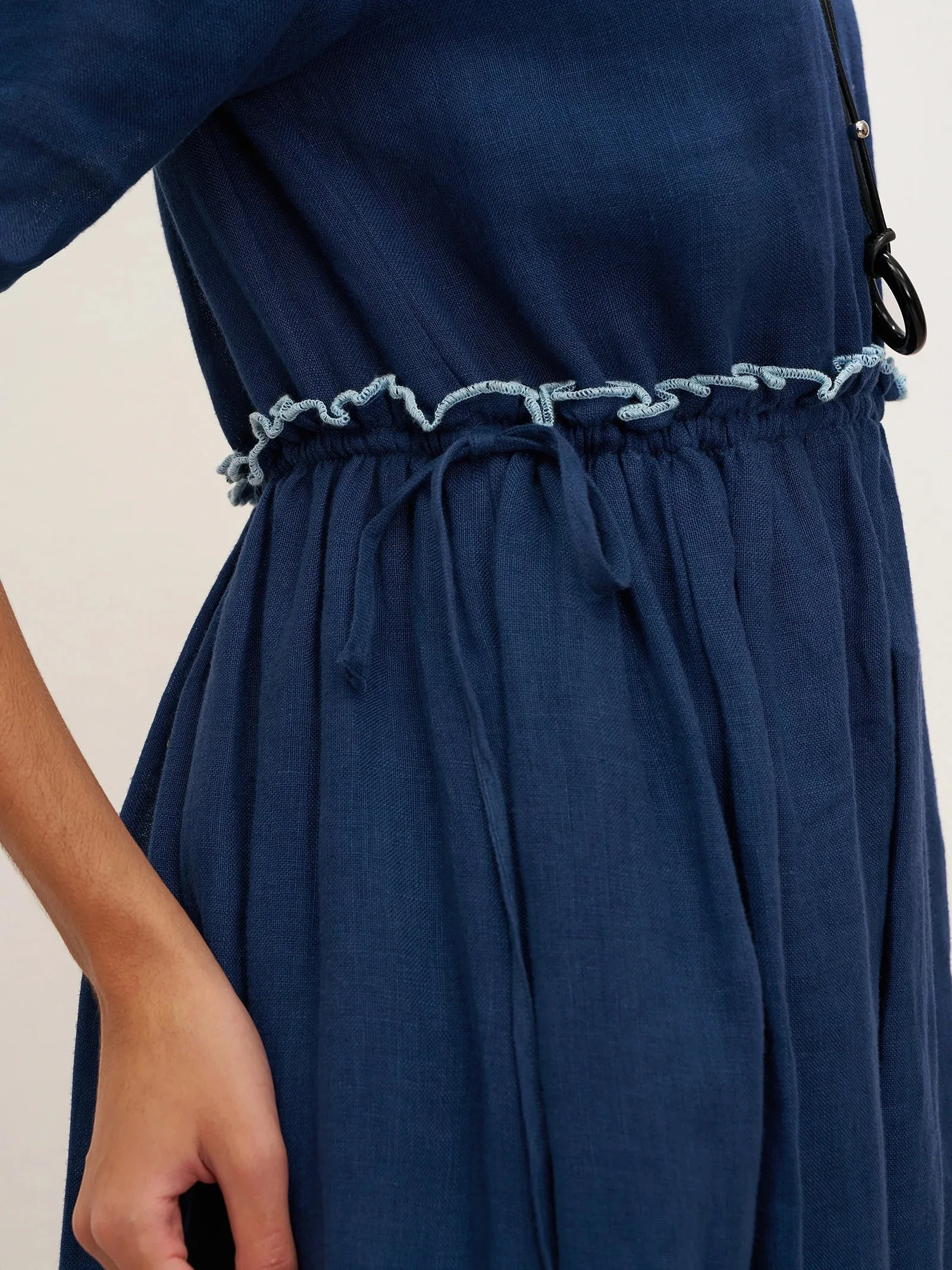 100% Linen Petal-Waist Drawstring Midi Dress JASMINE - Image 8