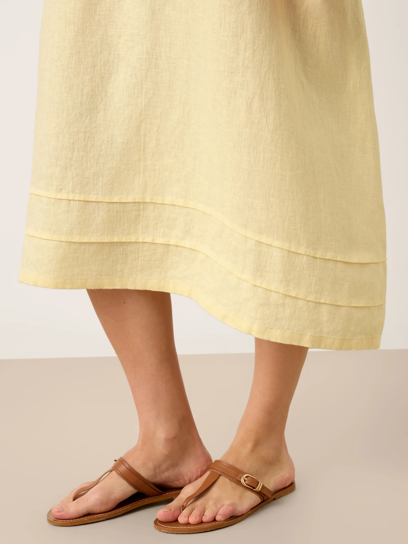 100% Linen Pintucked Embroidered Adjustable Belt Tiered Maxi Dres VERENA - Image 11