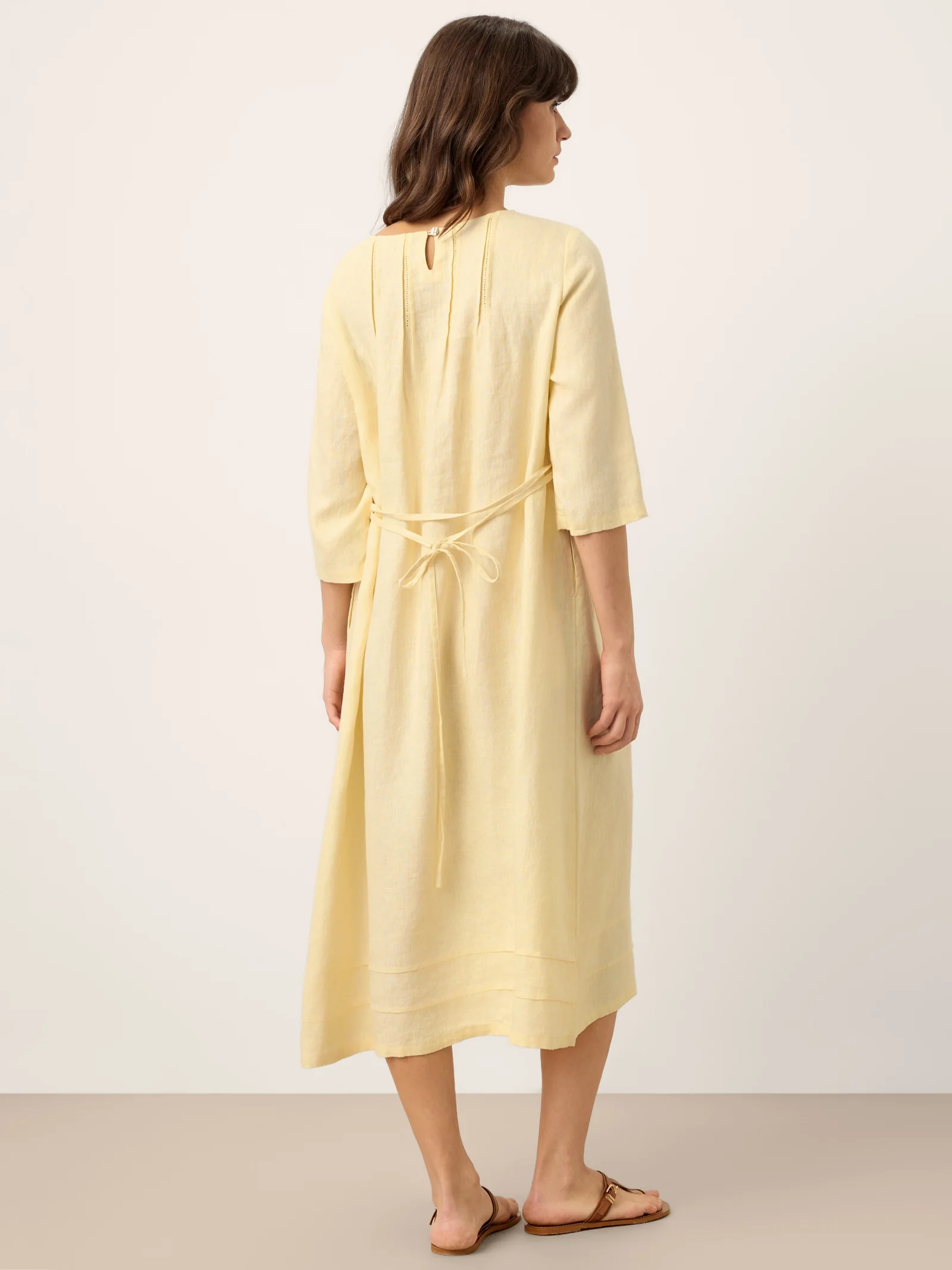100% Linen Pintucked Embroidered Adjustable Belt Tiered Maxi Dres VERENA - Image 4