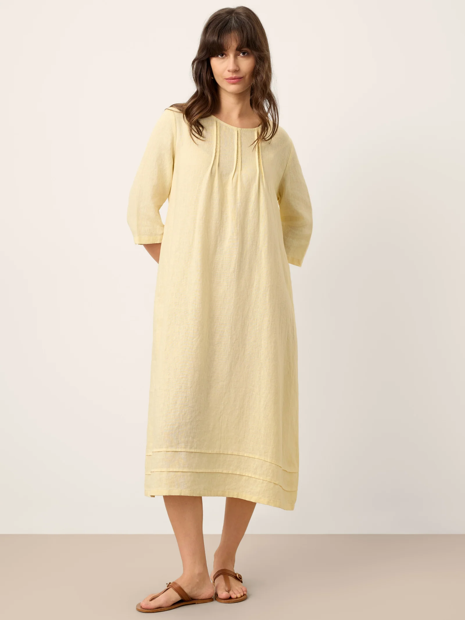 100% Linen Pintucked Embroidered Adjustable Belt Tiered Maxi Dres VERENA - Image 7