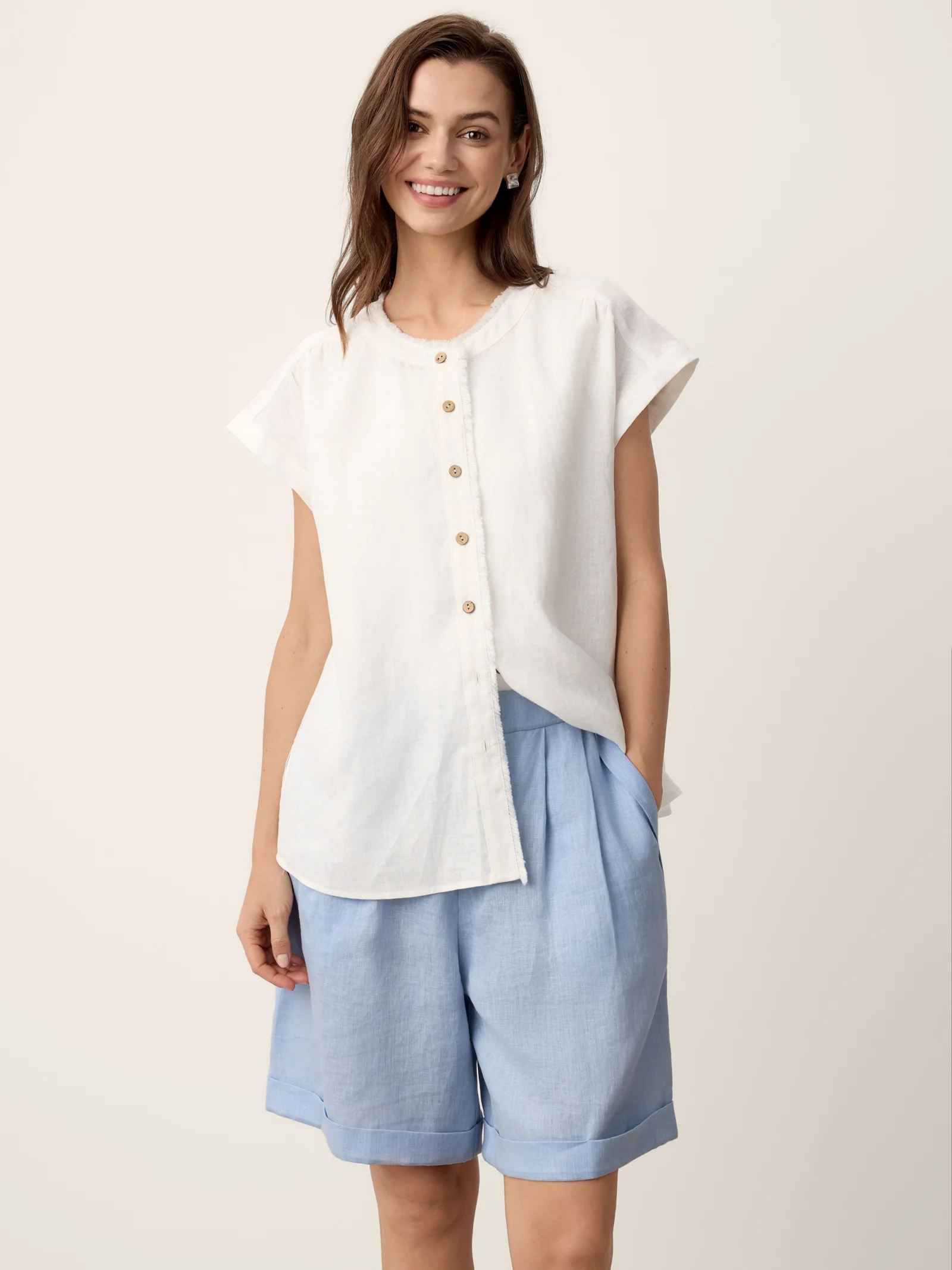 100% Linen Pleated Cuffed Shorts IRISSA - Image 7
