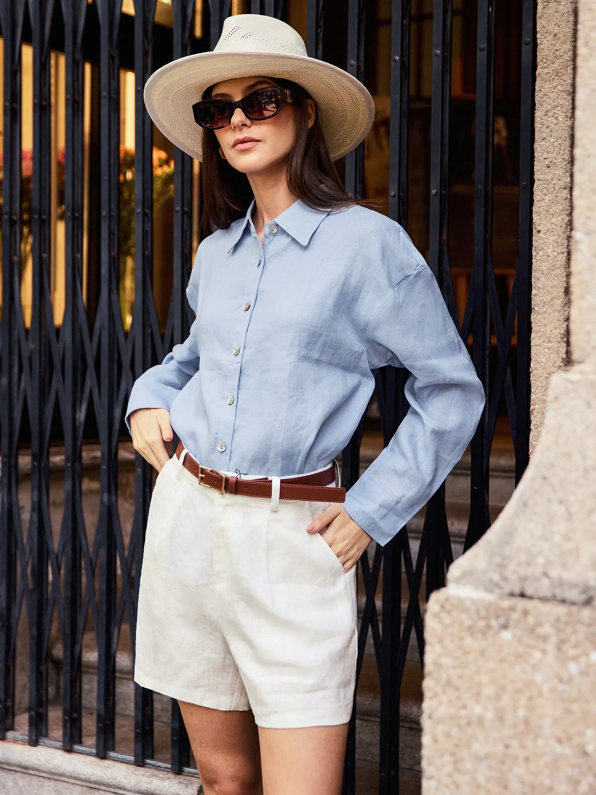 100% Linen Pleated Linen Shorts ELLEN - Image 2