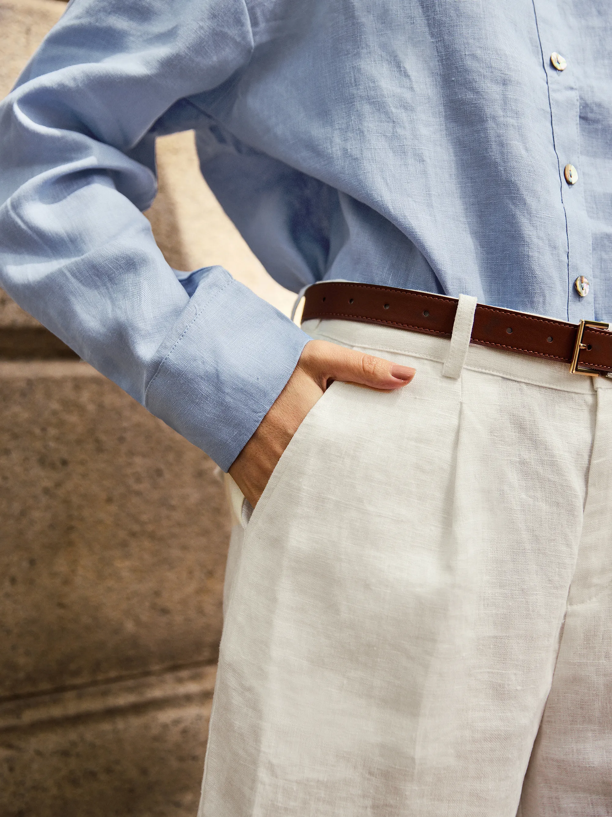 100% Linen Pleated Linen Shorts ELLEN - Image 3
