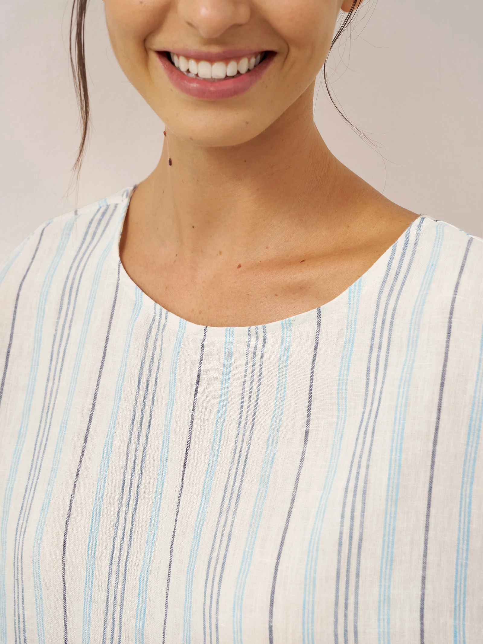 100% Linen Pleated Striped Pullover Top VIA - Image 10