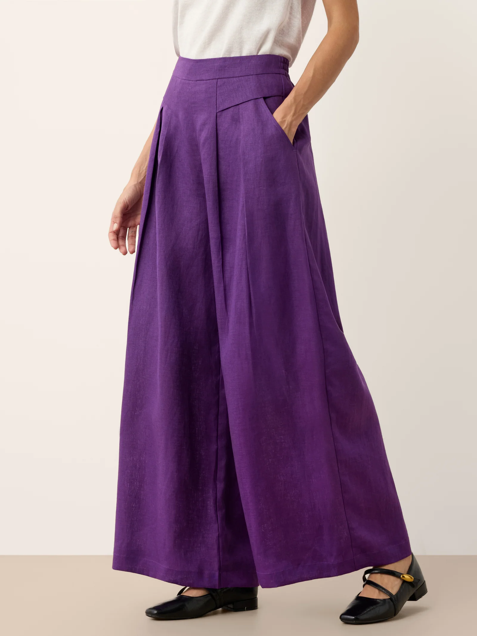 100% Linen Pleated Waist Wide Leg Pants LOUISA