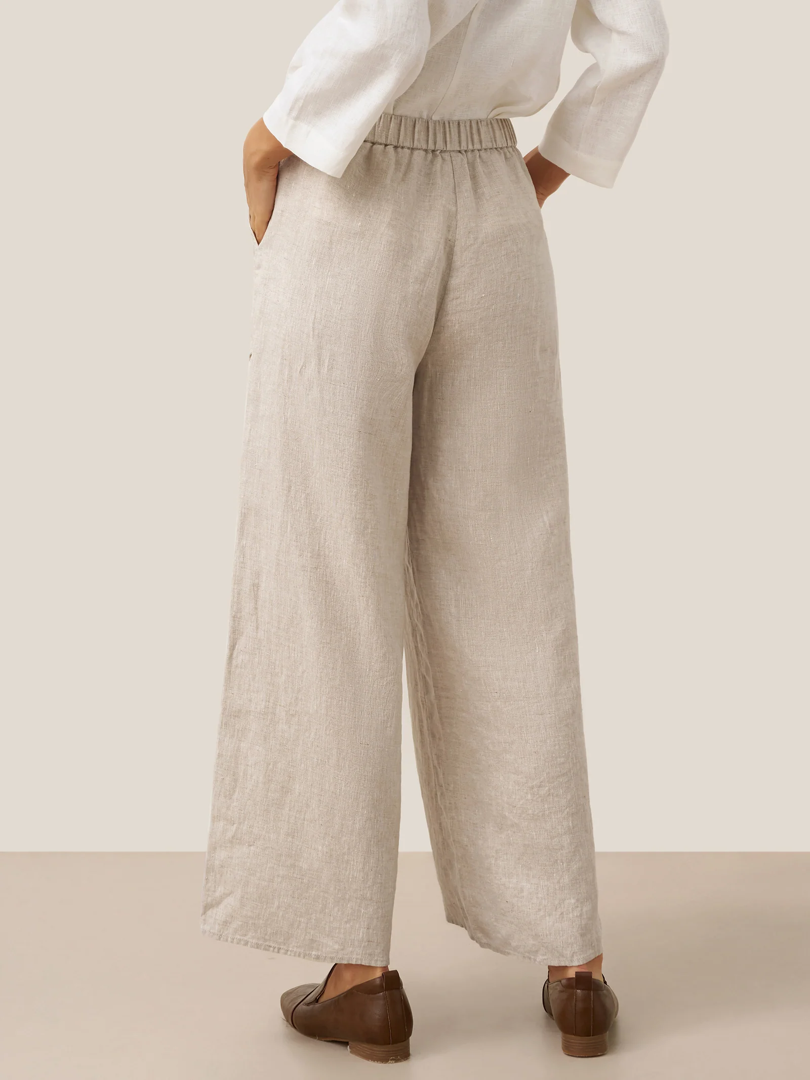 100% Linen Pocket Wide Leg Pants THALIA - Image 3