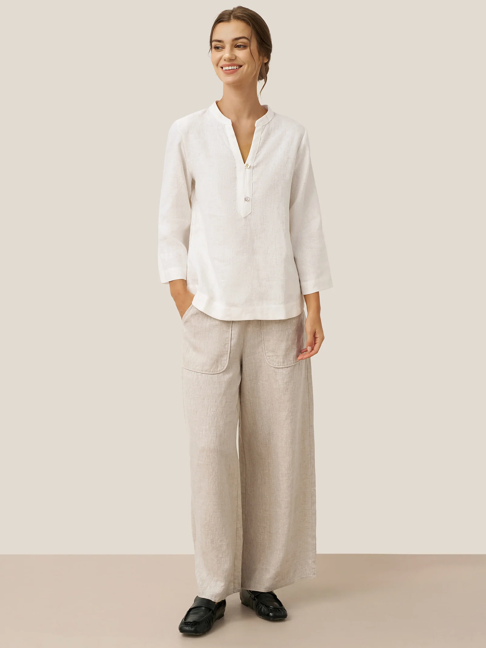 100% Linen Pocket Wide Leg Pants THALIA - Image 5