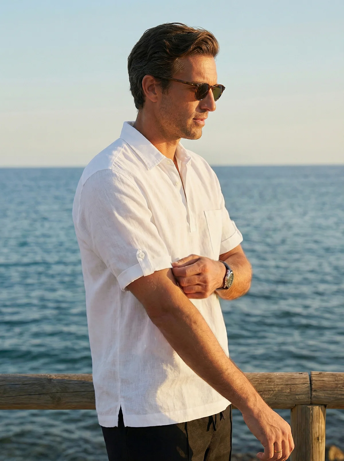 100% Linen Polo-Collar Short-Sleeve Shirt FREDERICK - Image 2