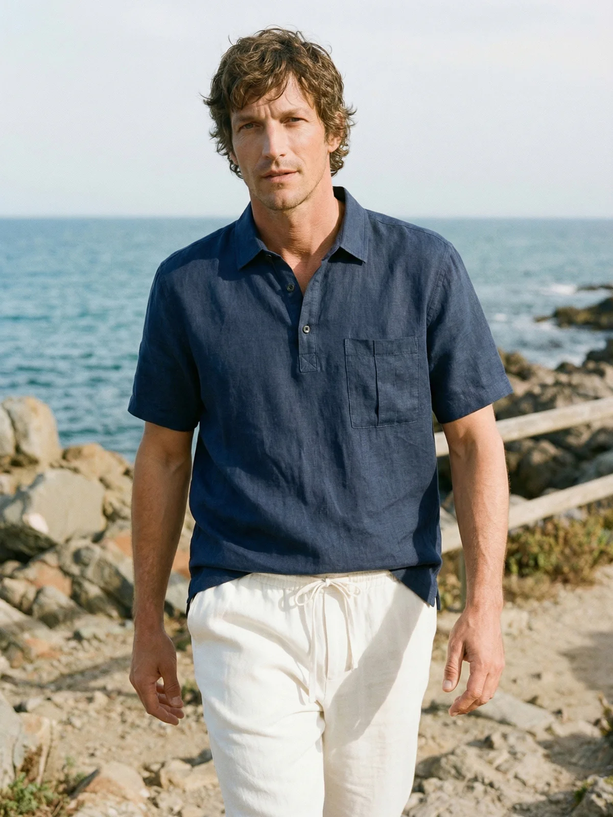 100% Linen Polo-Collar Short-Sleeve Shirt FREDERICK - Image 5