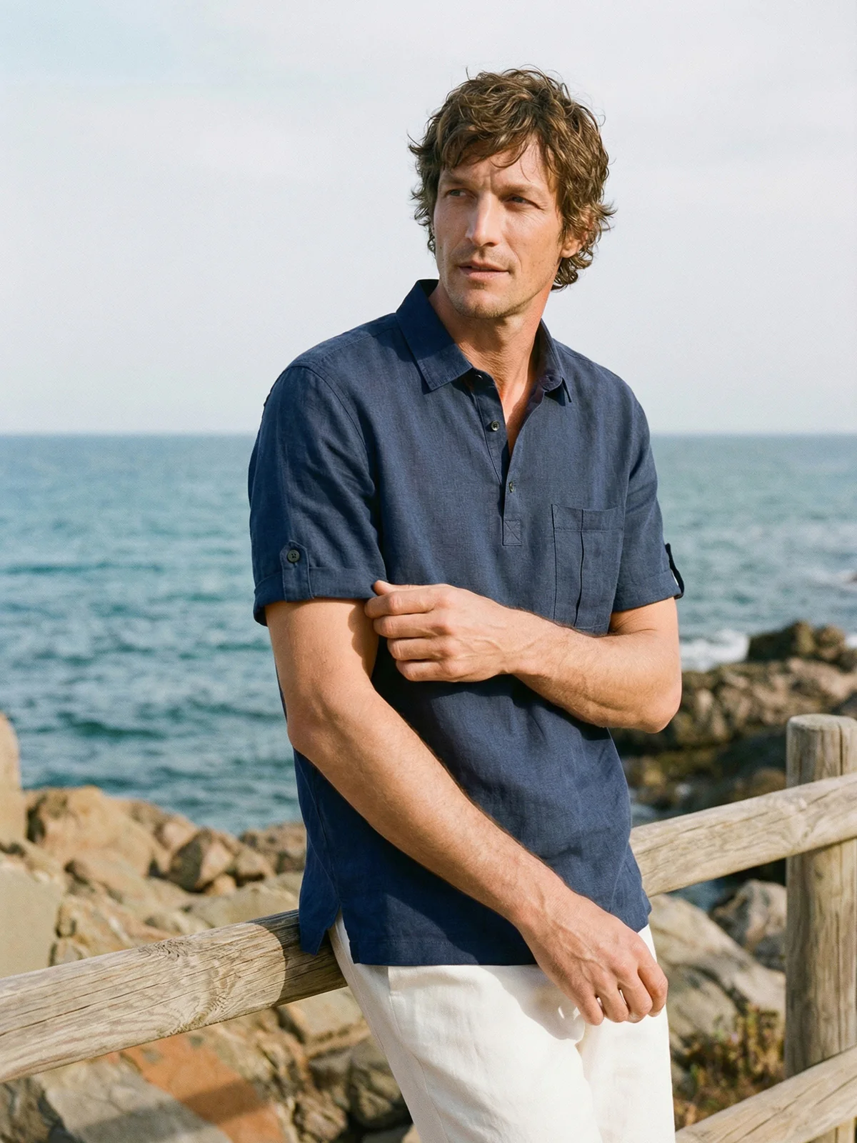 100% Linen Polo-Collar Short-Sleeve Shirt FREDERICK - Image 7