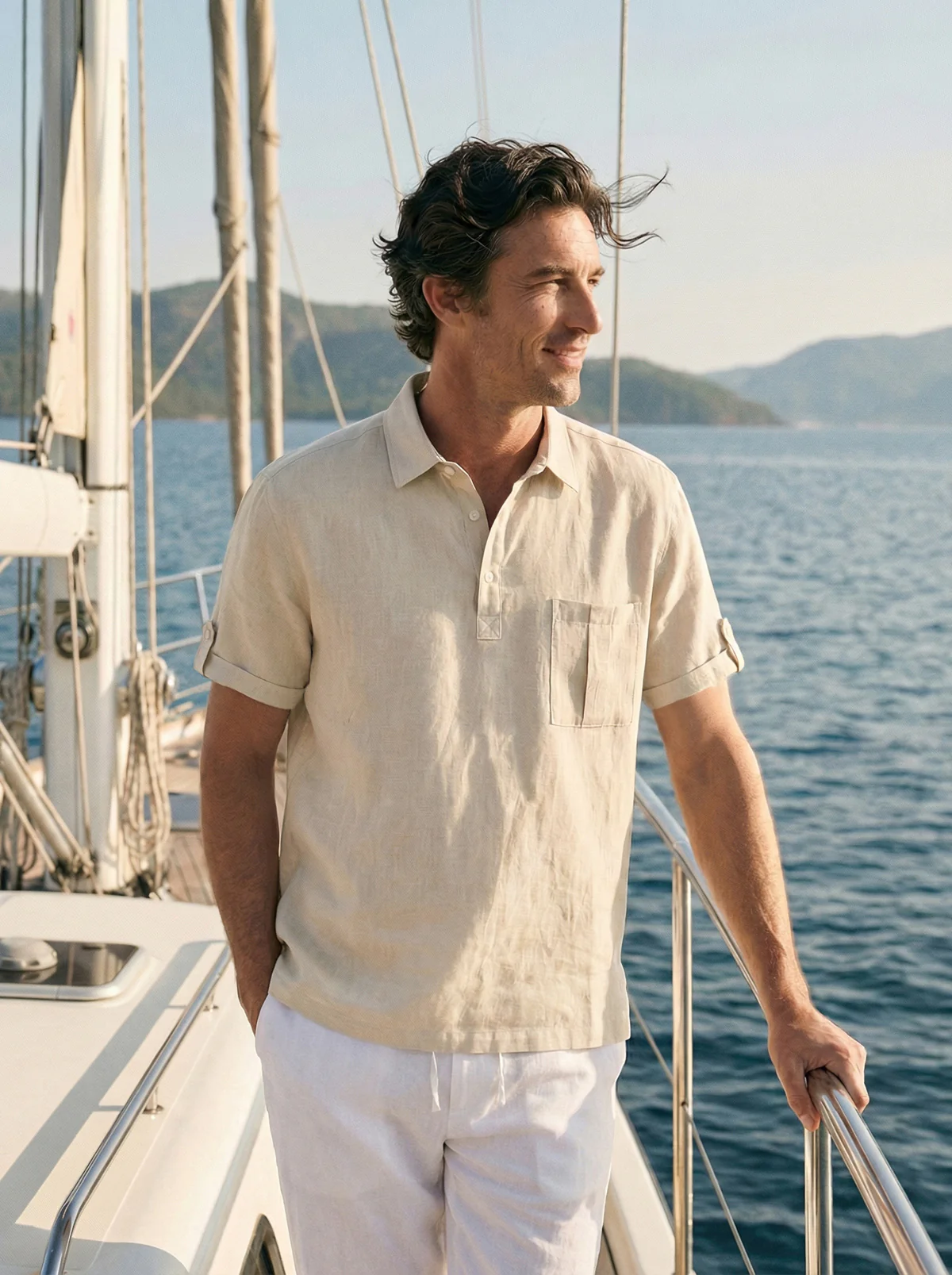 100% Linen Polo-Collar Short-Sleeve Shirt FREDERICK - Image 8
