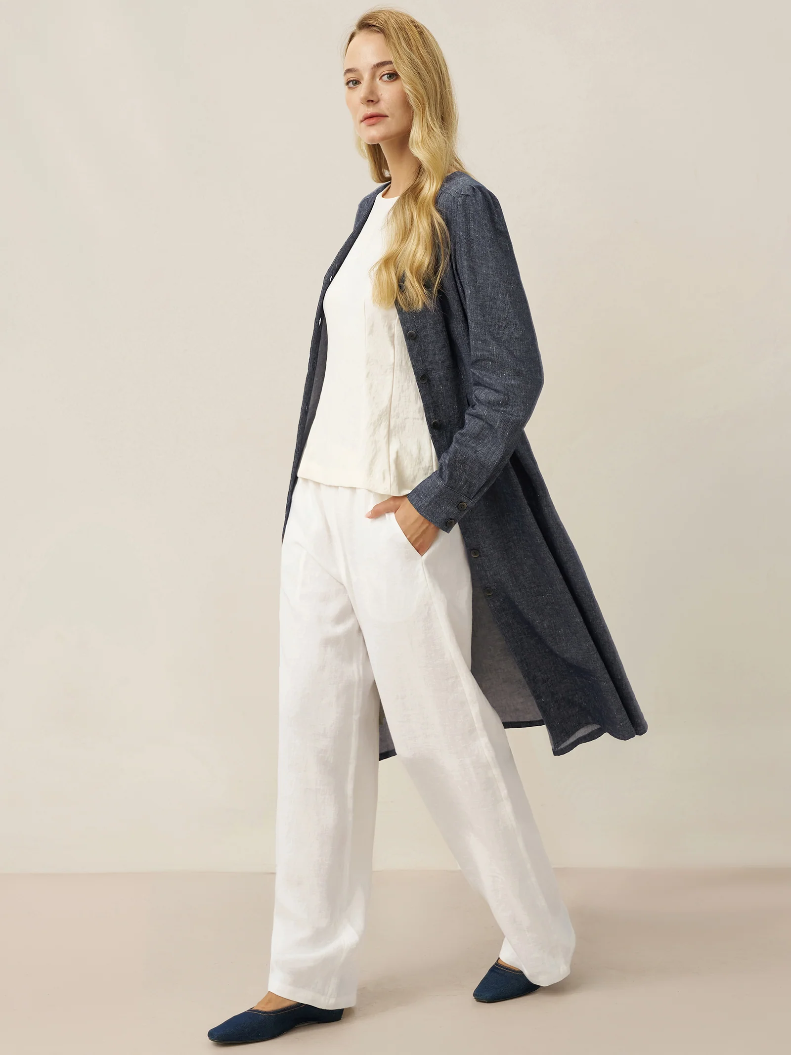 100% Linen Relaxed Fit Straight Leg Trousers KINSLEY - Image 12