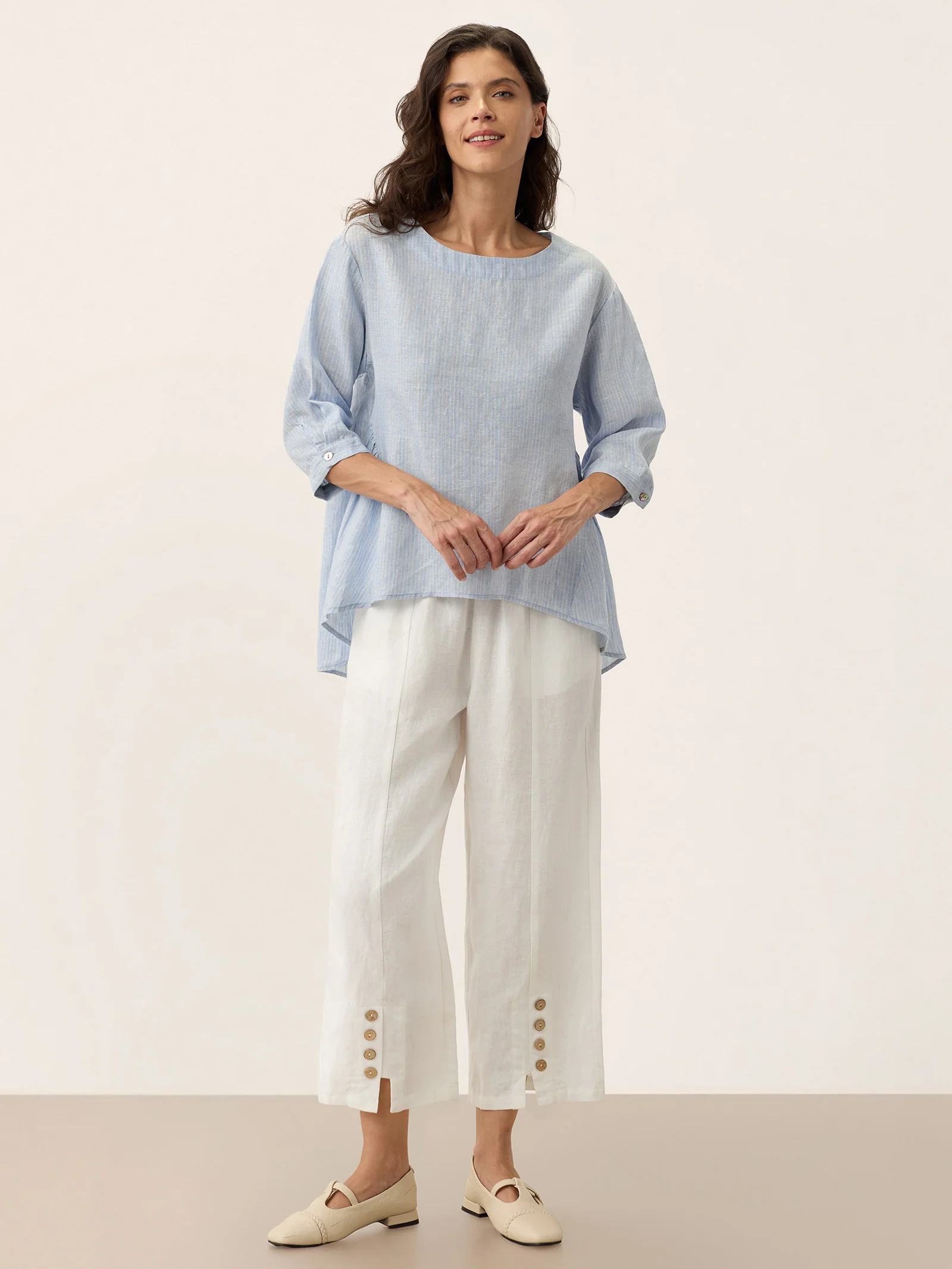100% Linen Round Neck Artistic Stripe Top FLORENCE - Image 8