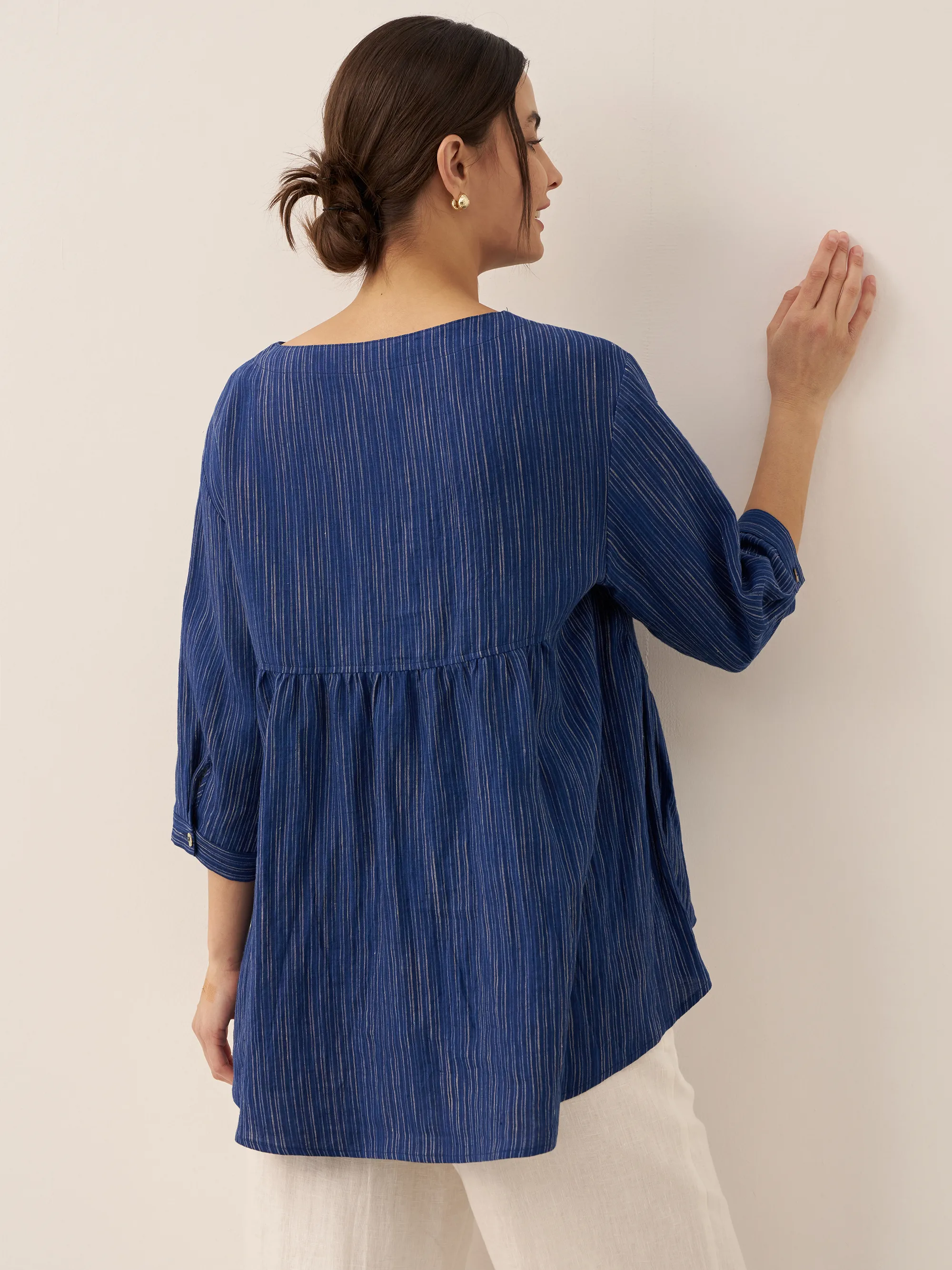 100% Linen Round Neck Artistic Stripe Top FLORENCE - Image 3
