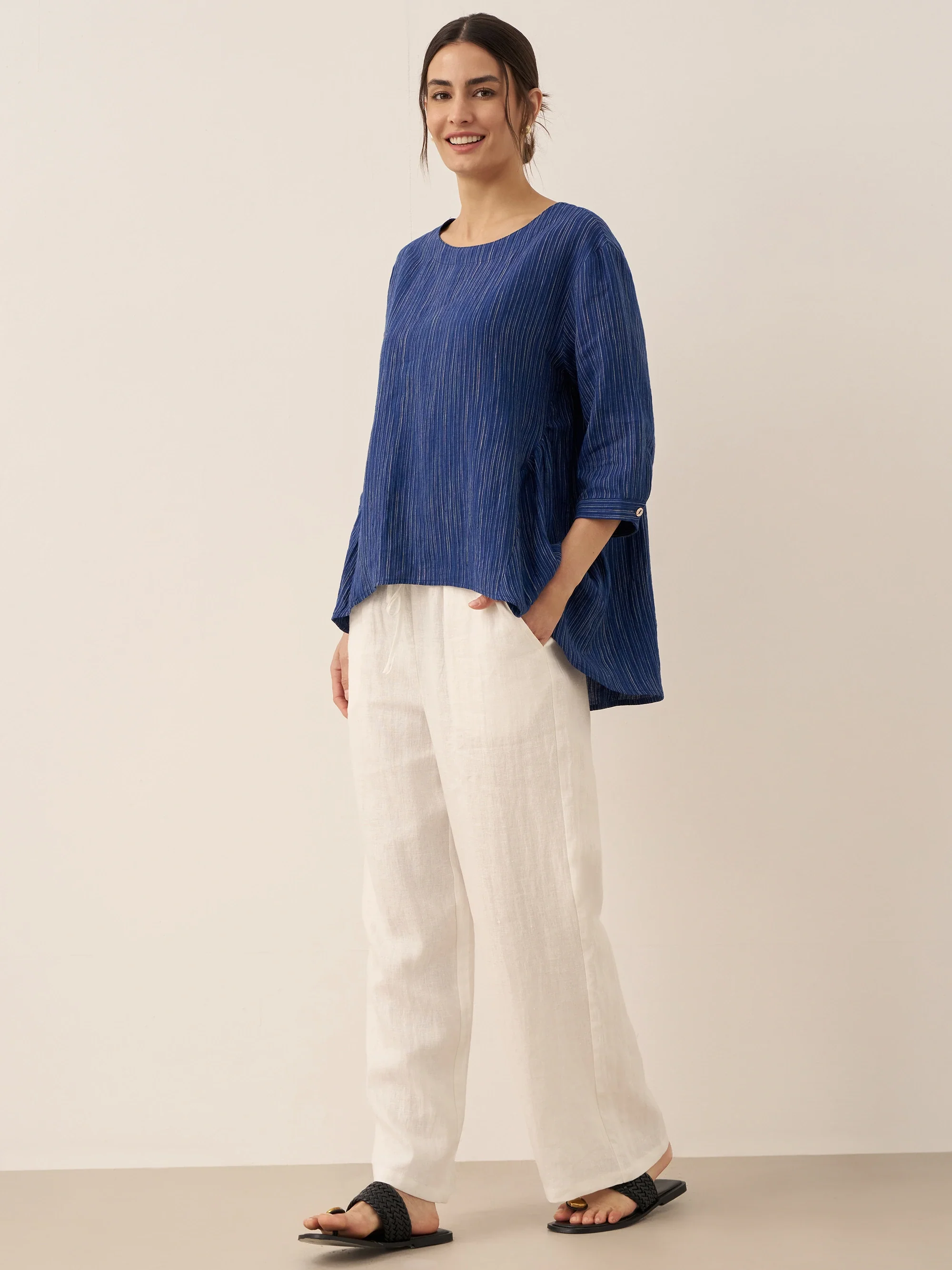 100% Linen Round Neck Artistic Stripe Top FLORENCE - Image 5