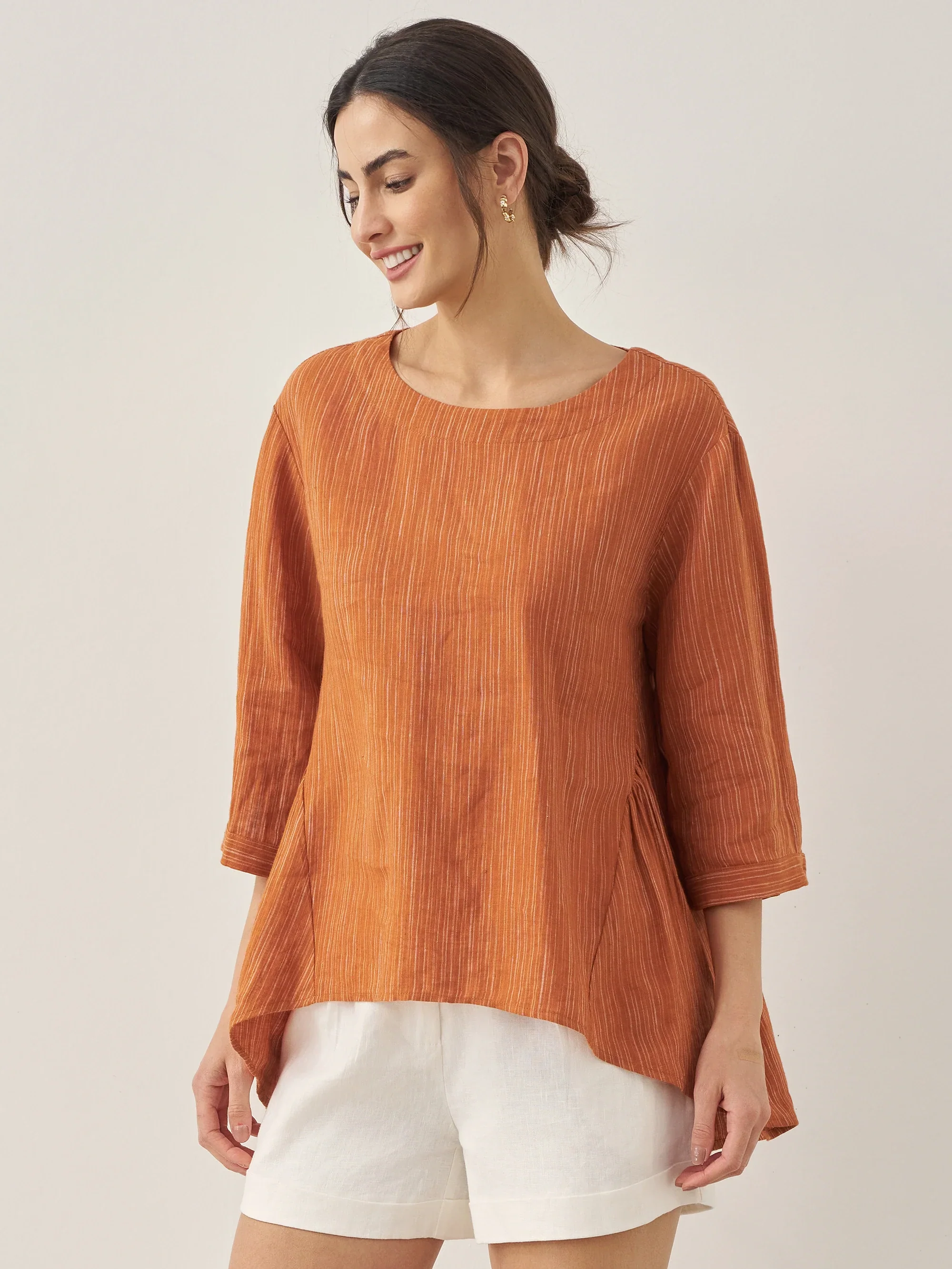 100% Linen Round Neck Artistic Stripe Top FLORENCE - Image 9