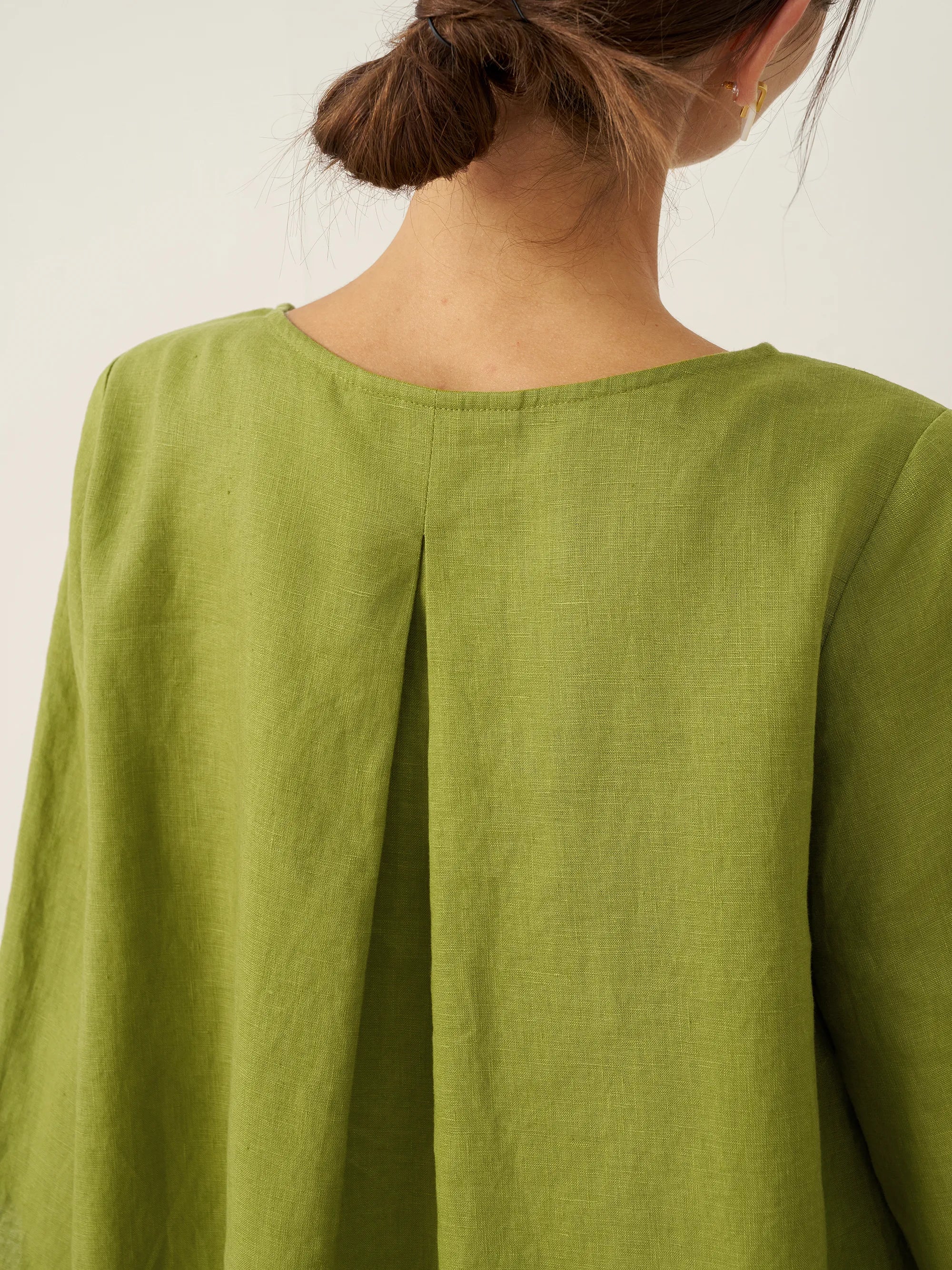 100% Linen Round Neck Asymmetrical Hem Top BRIANNA - Image 13