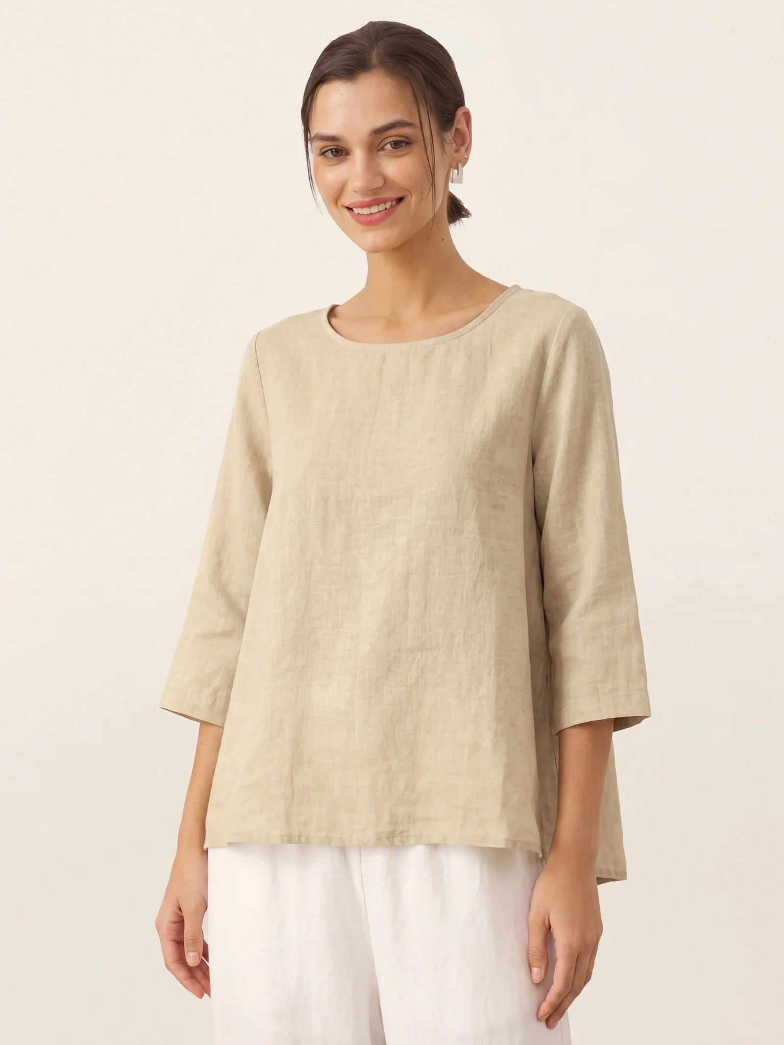 100% Linen Round Neck Asymmetrical Hem Top BRIANNA - Image 27