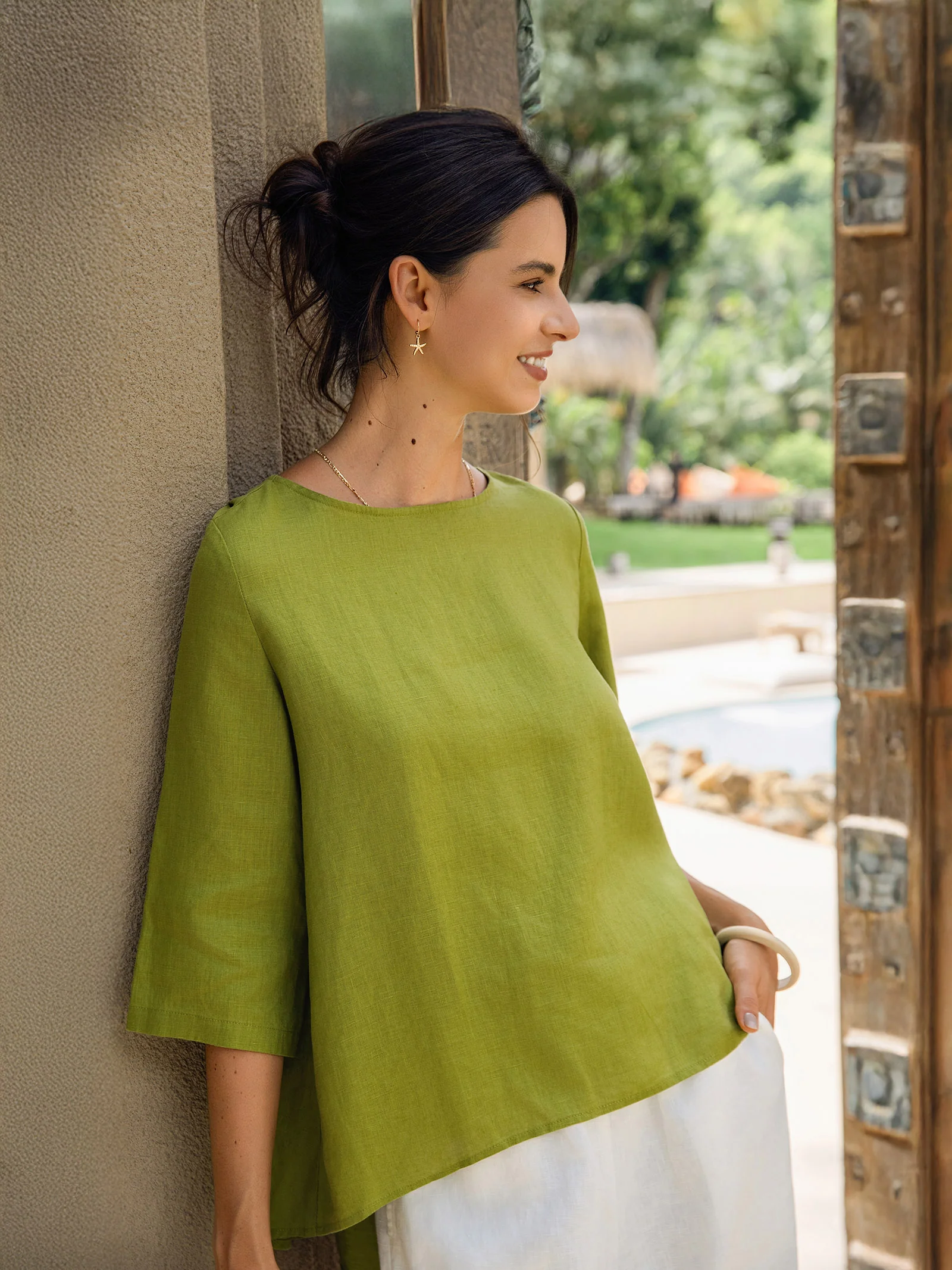 100% Linen Round Neck Asymmetrical Hem Top BRIANNA - Image 6