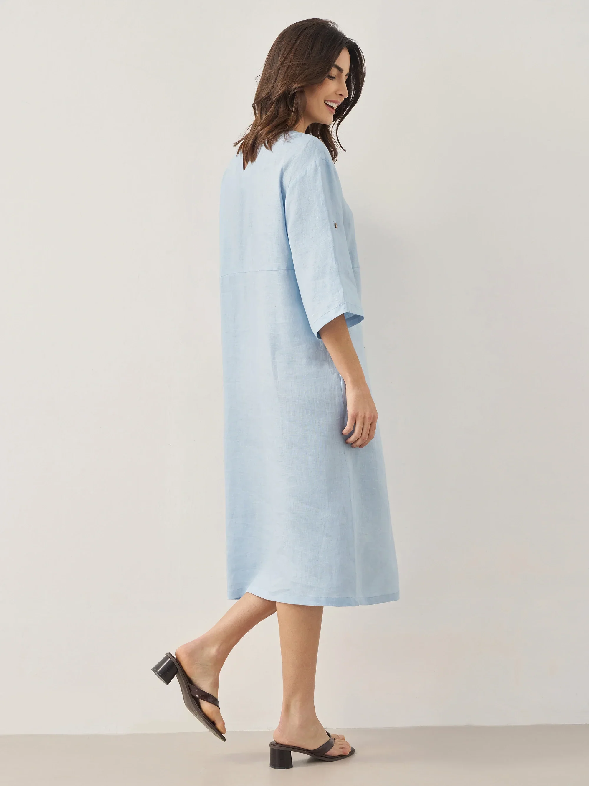 100% Linen Round Neck Button Detail Midi Dress JELENA - Image 12