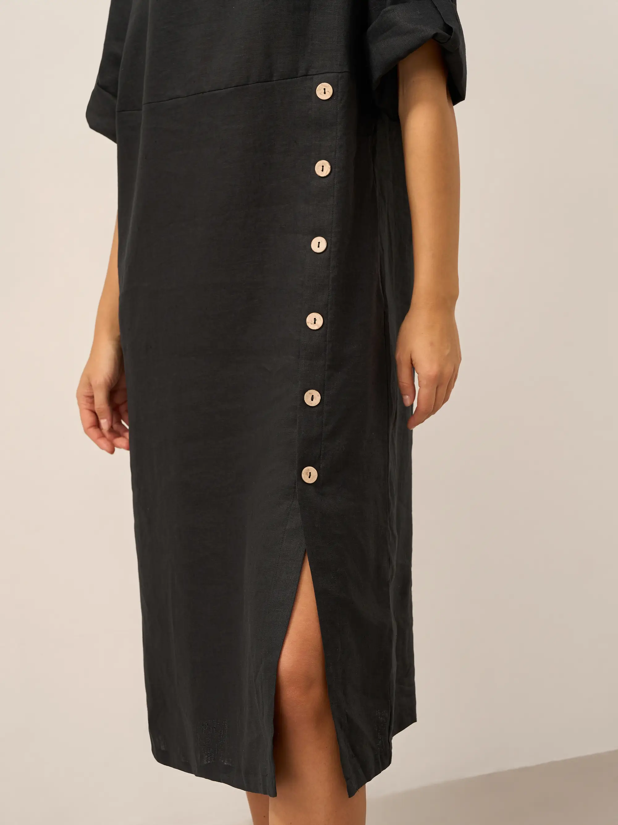 100% Linen Round Neck Button Detail Midi Dress JELENA - Image 6