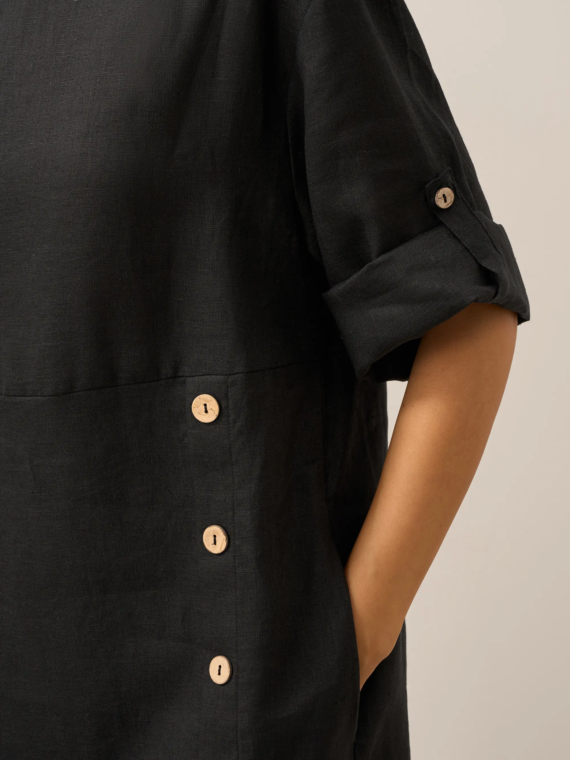 100% Linen Round Neck Button Detail Midi Dress JELENA - Image 7