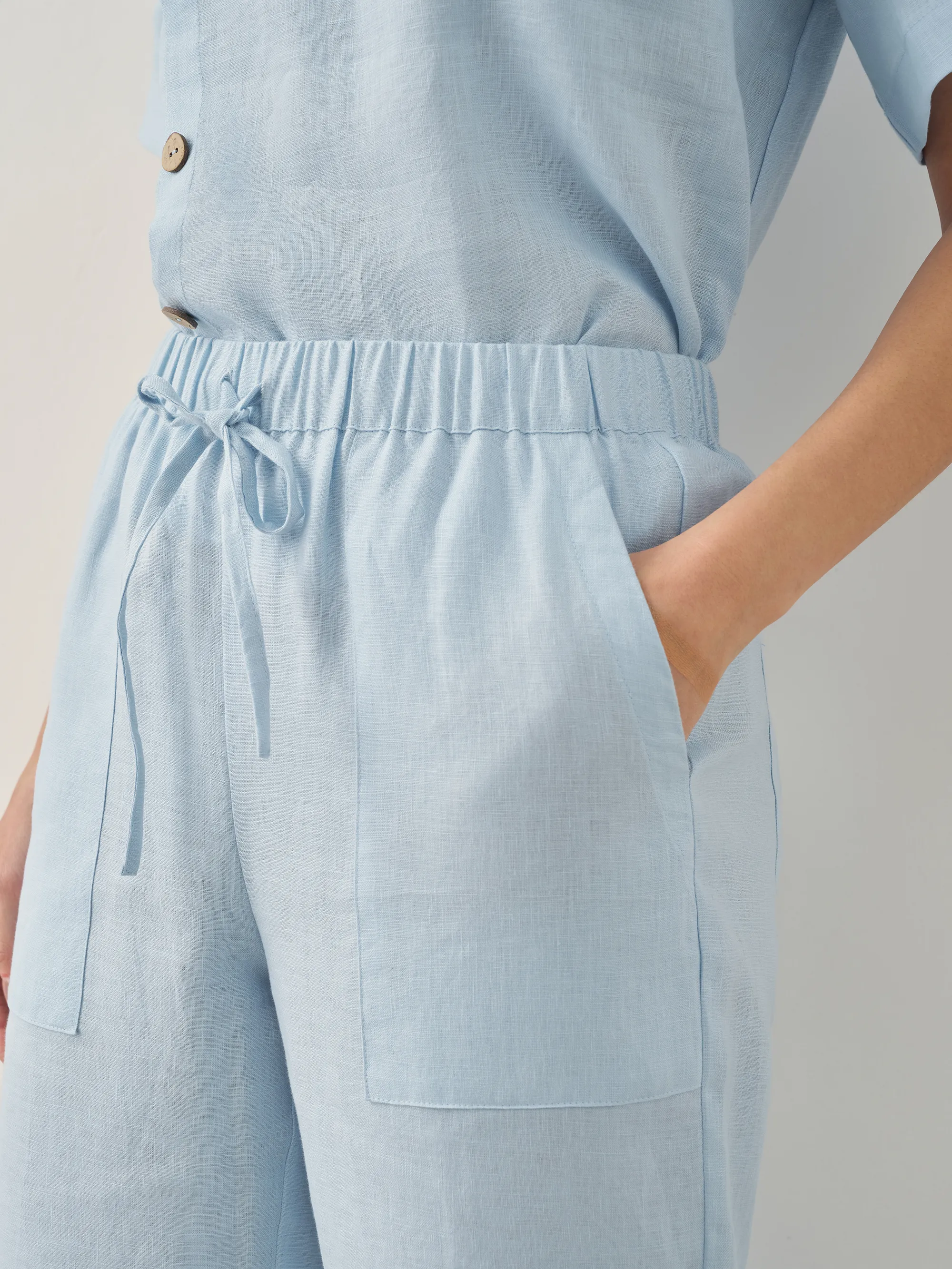 100% Linen Short-Sleeve Round Neck Button Detail Top & Pants Set JOSIE - Image 13