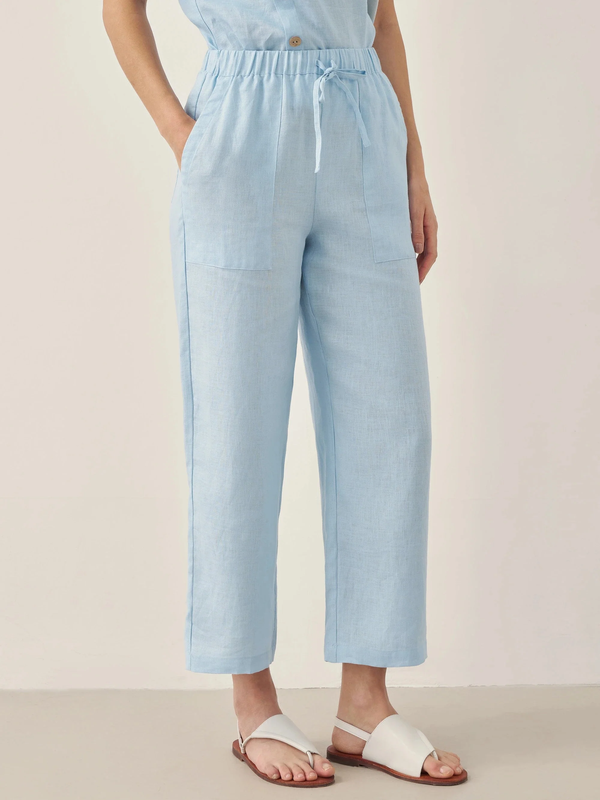 100% Linen Short-Sleeve Round Neck Button Detail Top & Pants Set JOSIE - Image 15