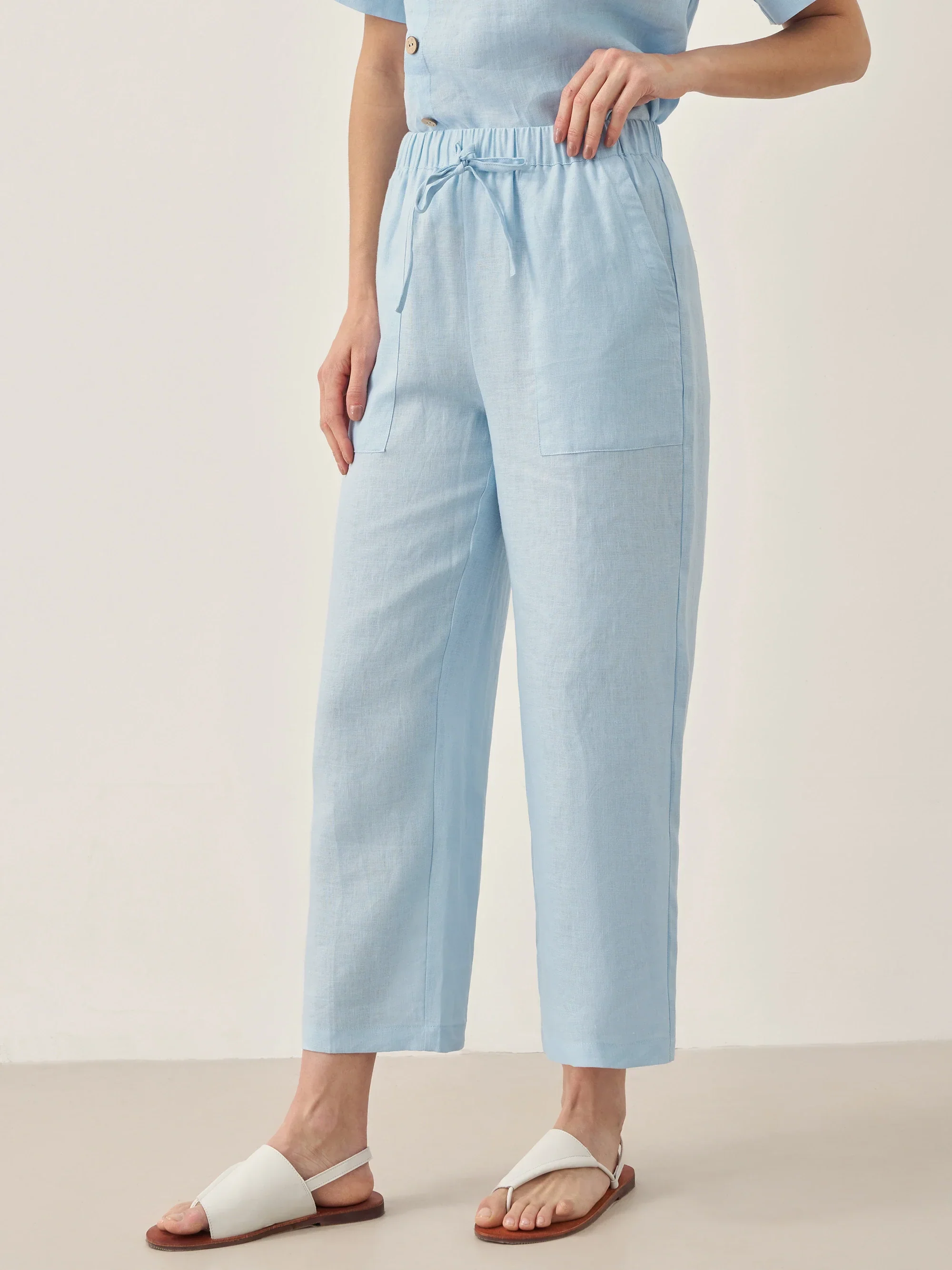 100% Linen Short-Sleeve Round Neck Button Detail Top & Pants Set JOSIE - Image 16