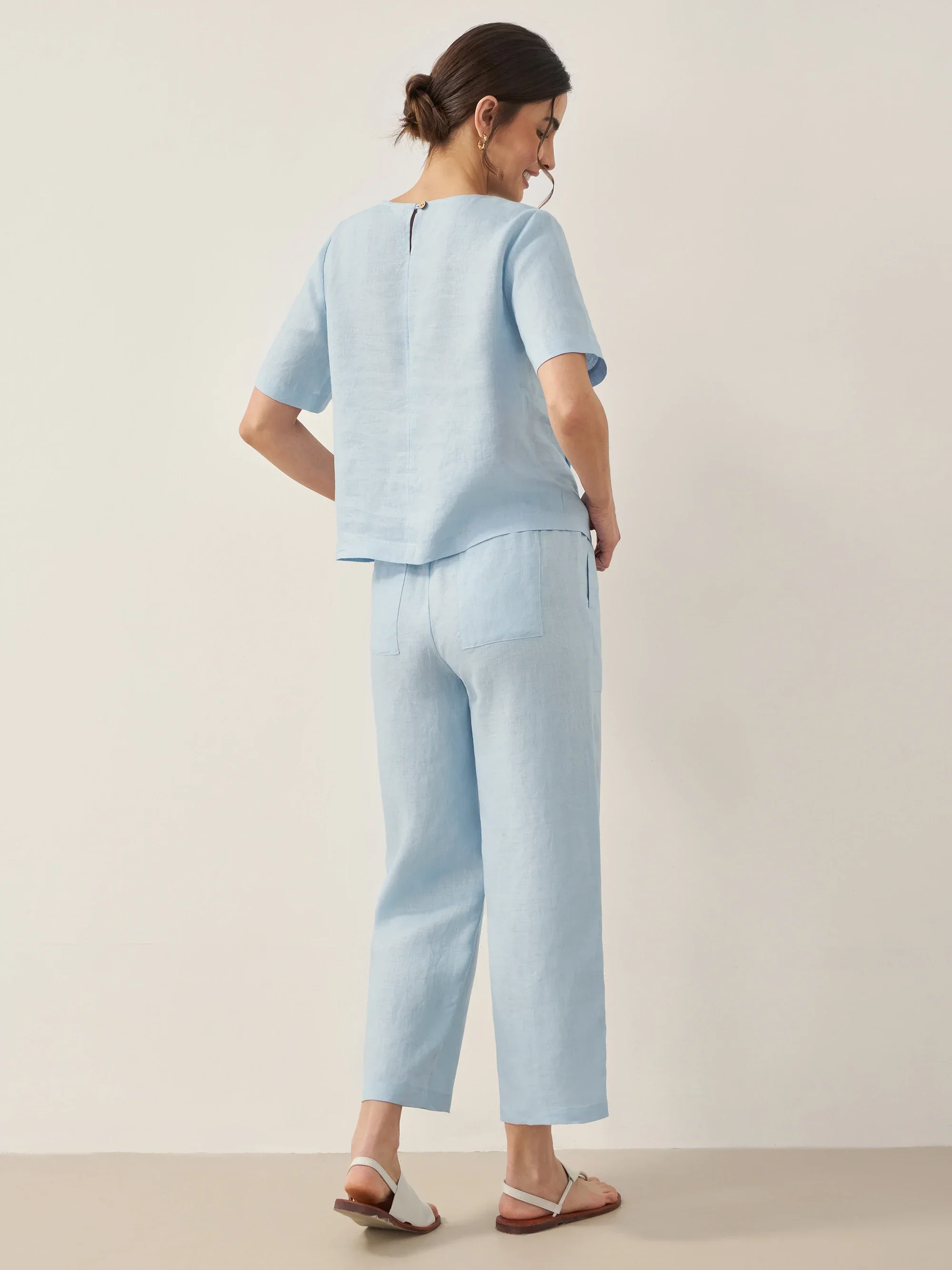 100% Linen Short-Sleeve Round Neck Button Detail Top & Pants Set JOSIE - Image 3