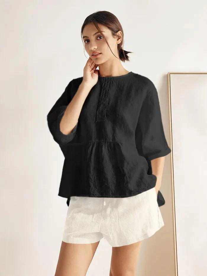 100% Linen Round Neck Mid-Sleeve Top ROBYN - Image 12