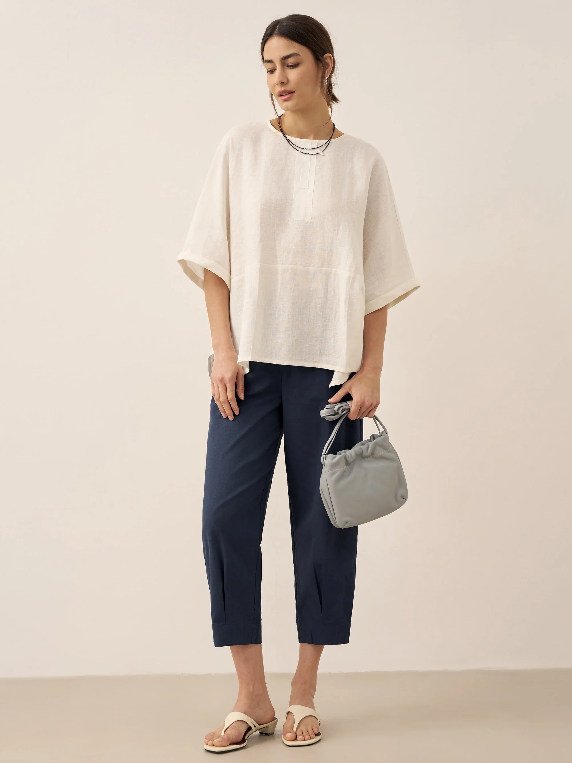 100% Linen Round Neck Mid-Sleeve Top ROBYN - Image 5