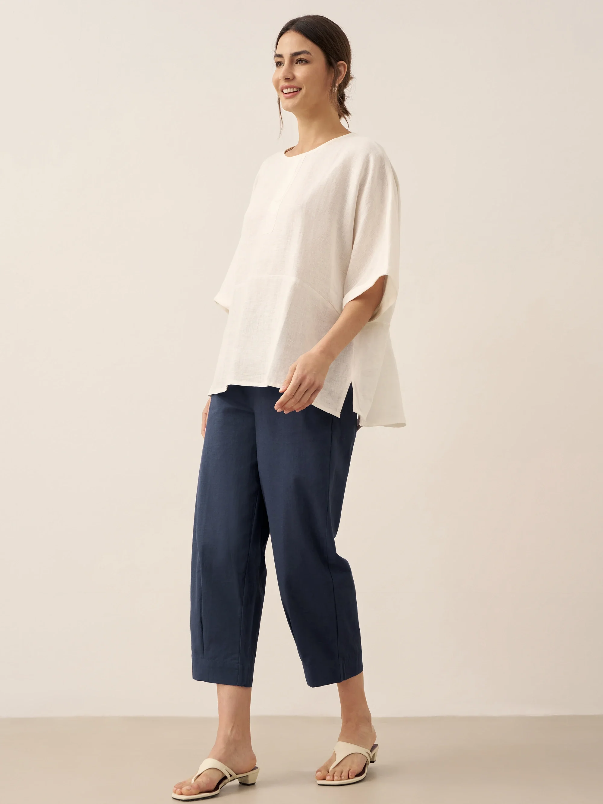 100% Linen Round Neck Mid-Sleeve Top ROBYN - Image 6