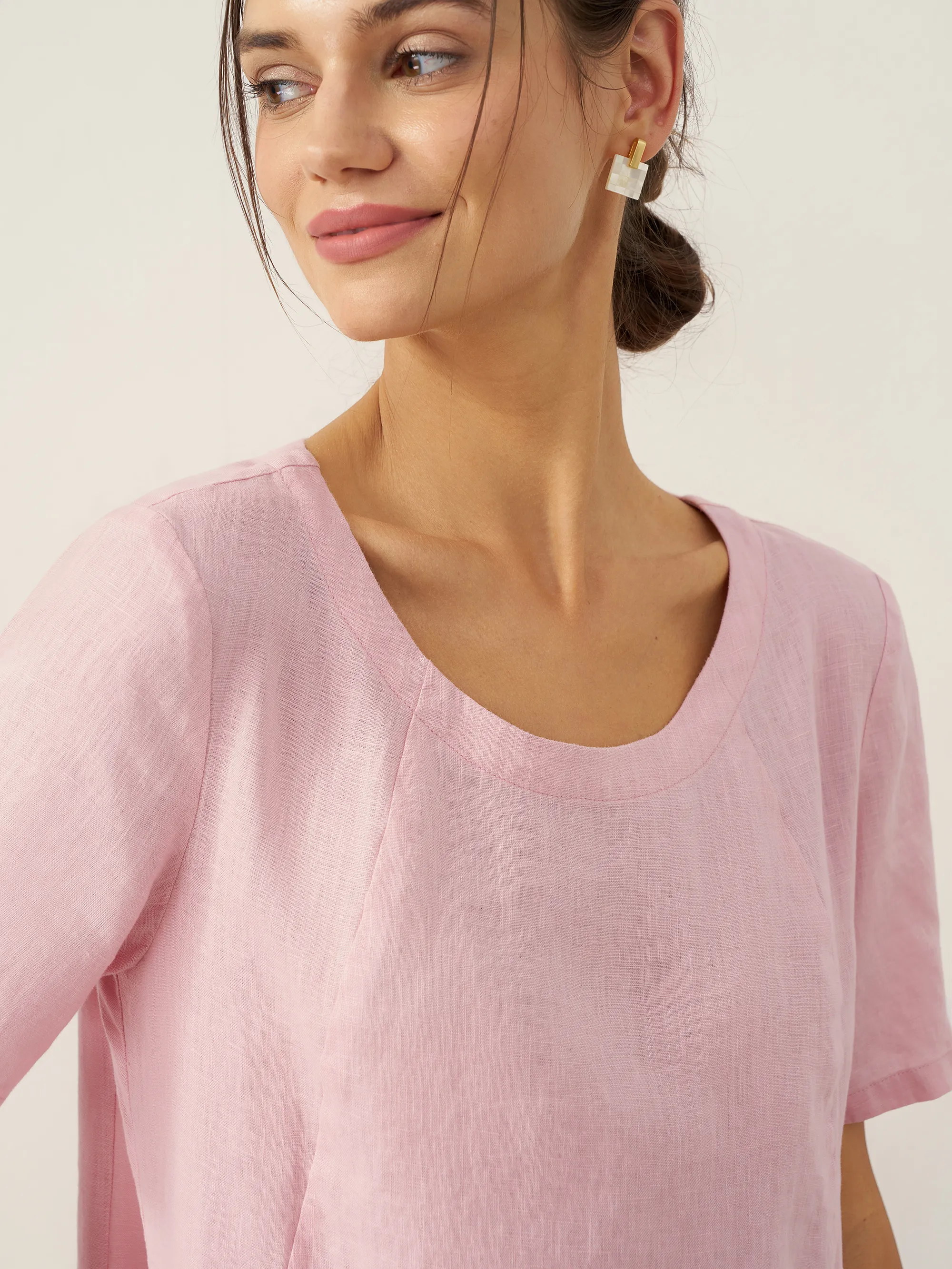 100% Linen Round Neck Patch Pocket Midi Dress XENA - Image 8
