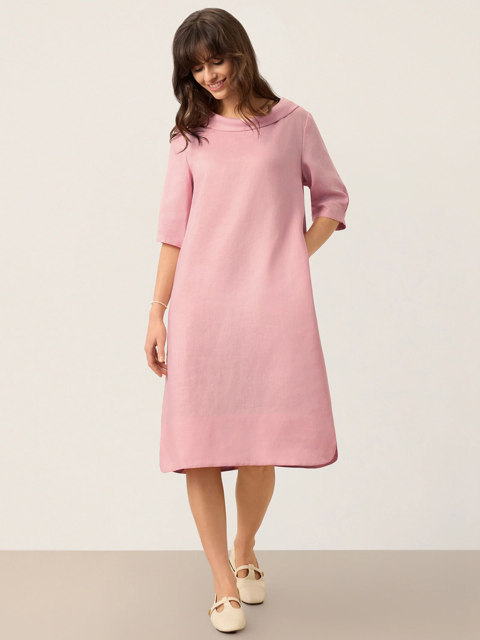 100% Linen Sculpted Bateau Tie-Back Midi Dress SABRINA - Image 5