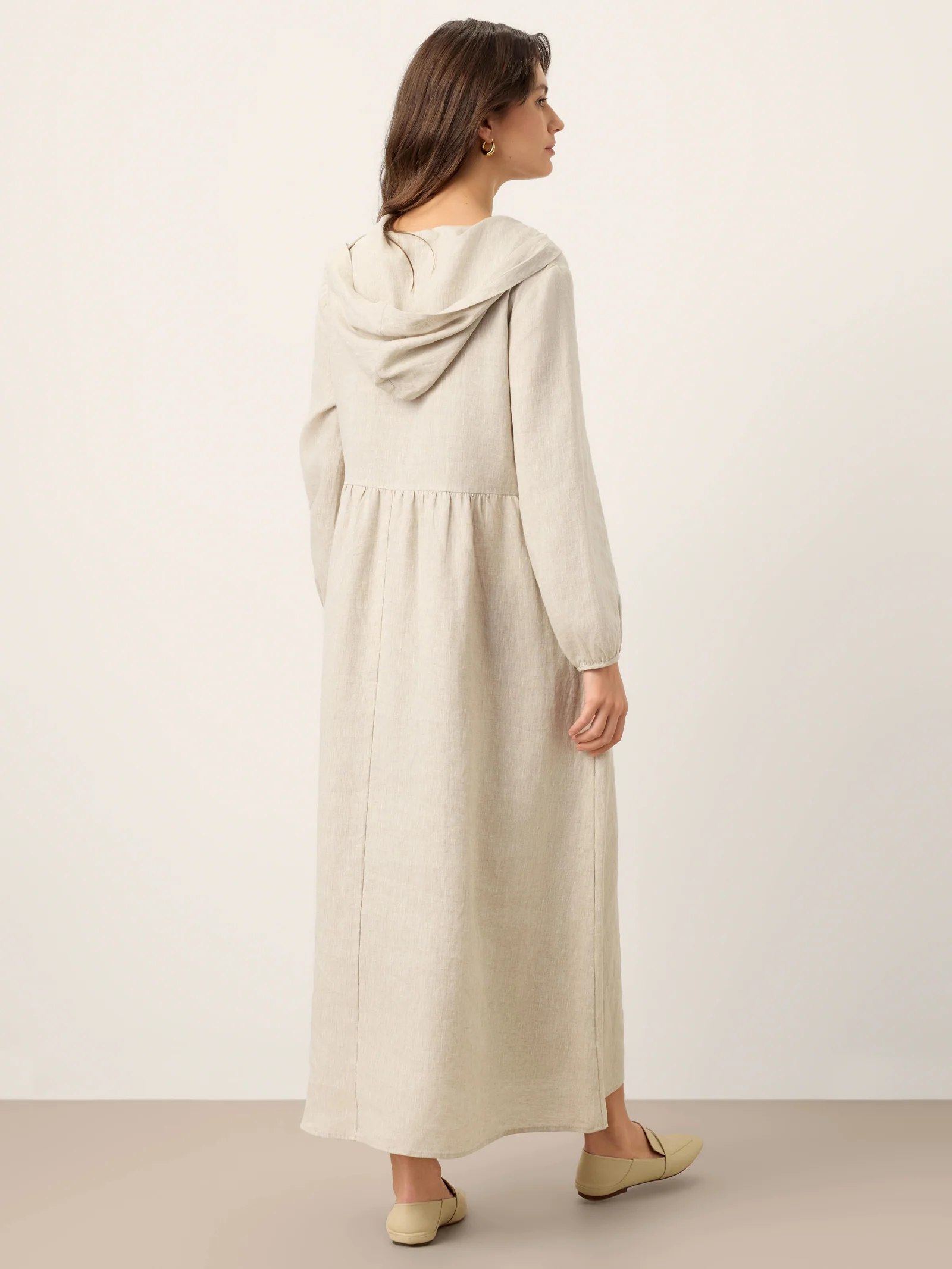 100% Linen Sculpted-Hood Caftan Maxi Dress LINETTE - Image 3