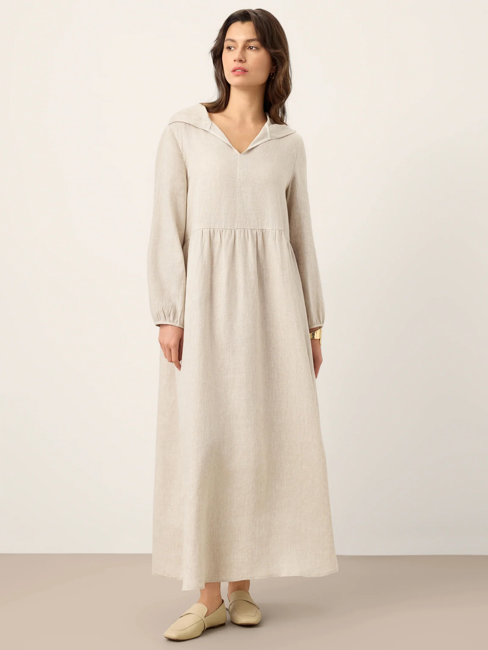 100% Linen Sculpted-Hood Caftan Maxi Dress LINETTE - Image 5