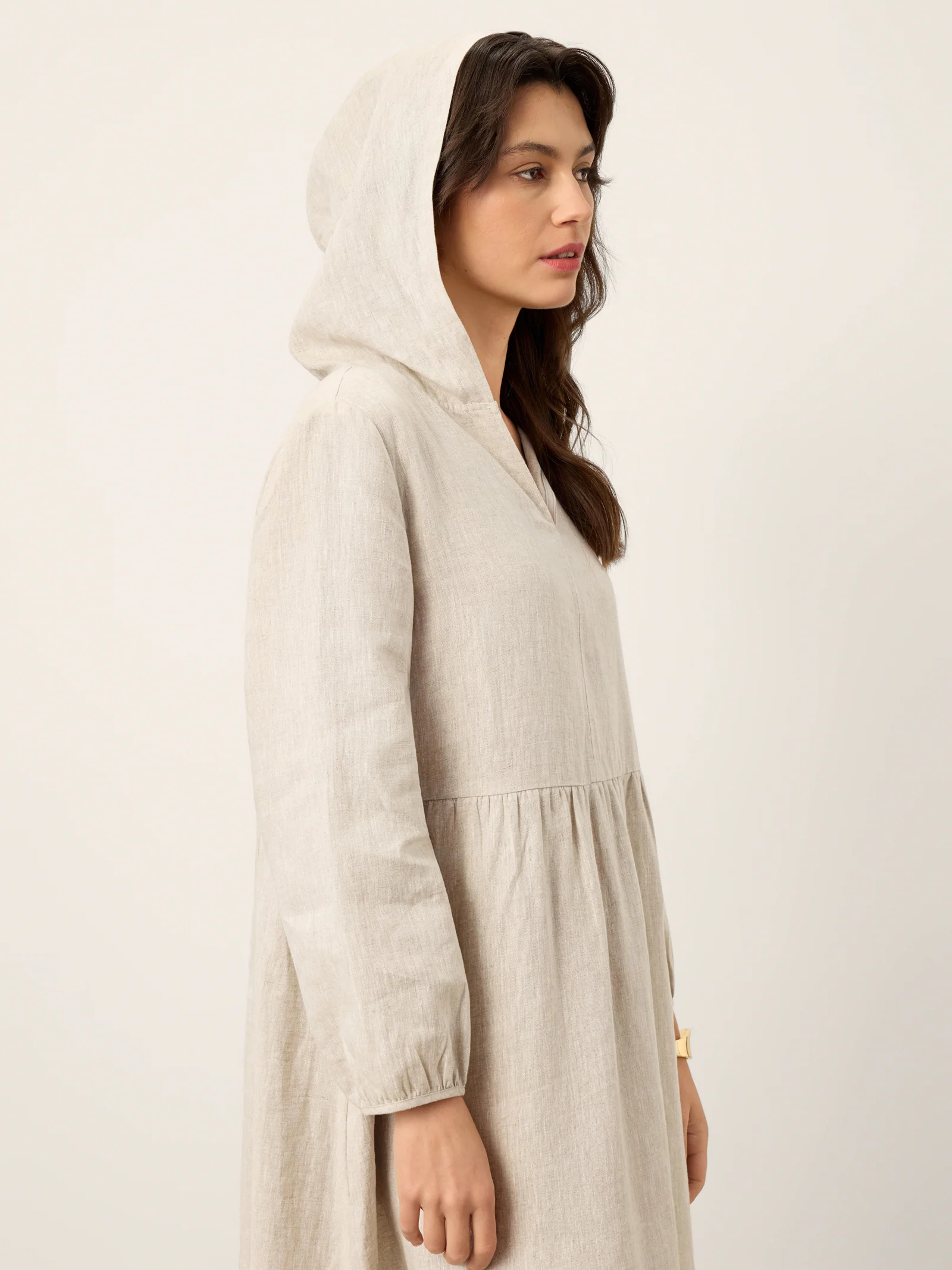 100% Linen Sculpted-Hood Caftan Maxi Dress LINETTE - Image 6