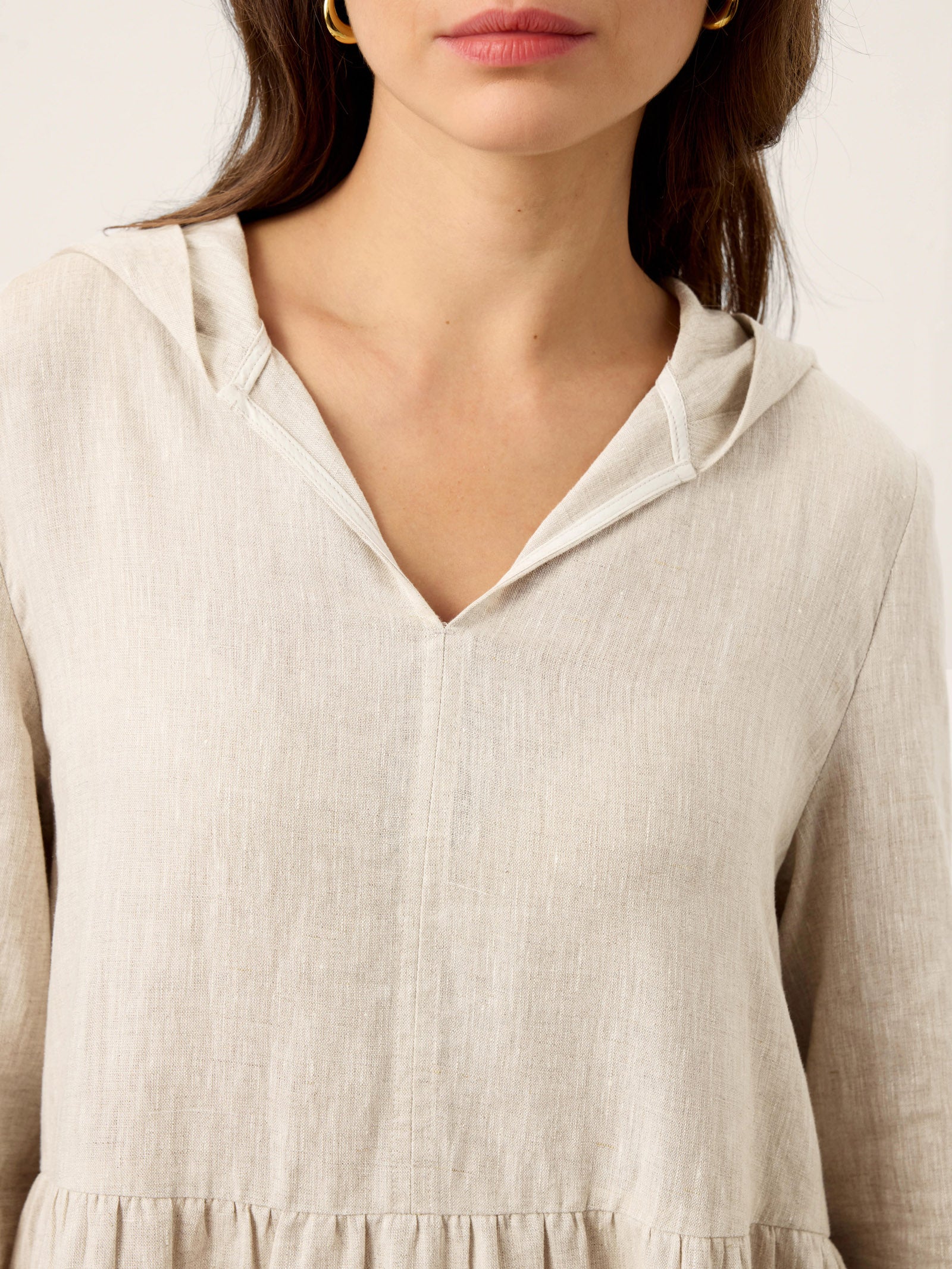 100% Linen Sculpted-Hood Caftan Maxi Dress LINETTE - Image 8