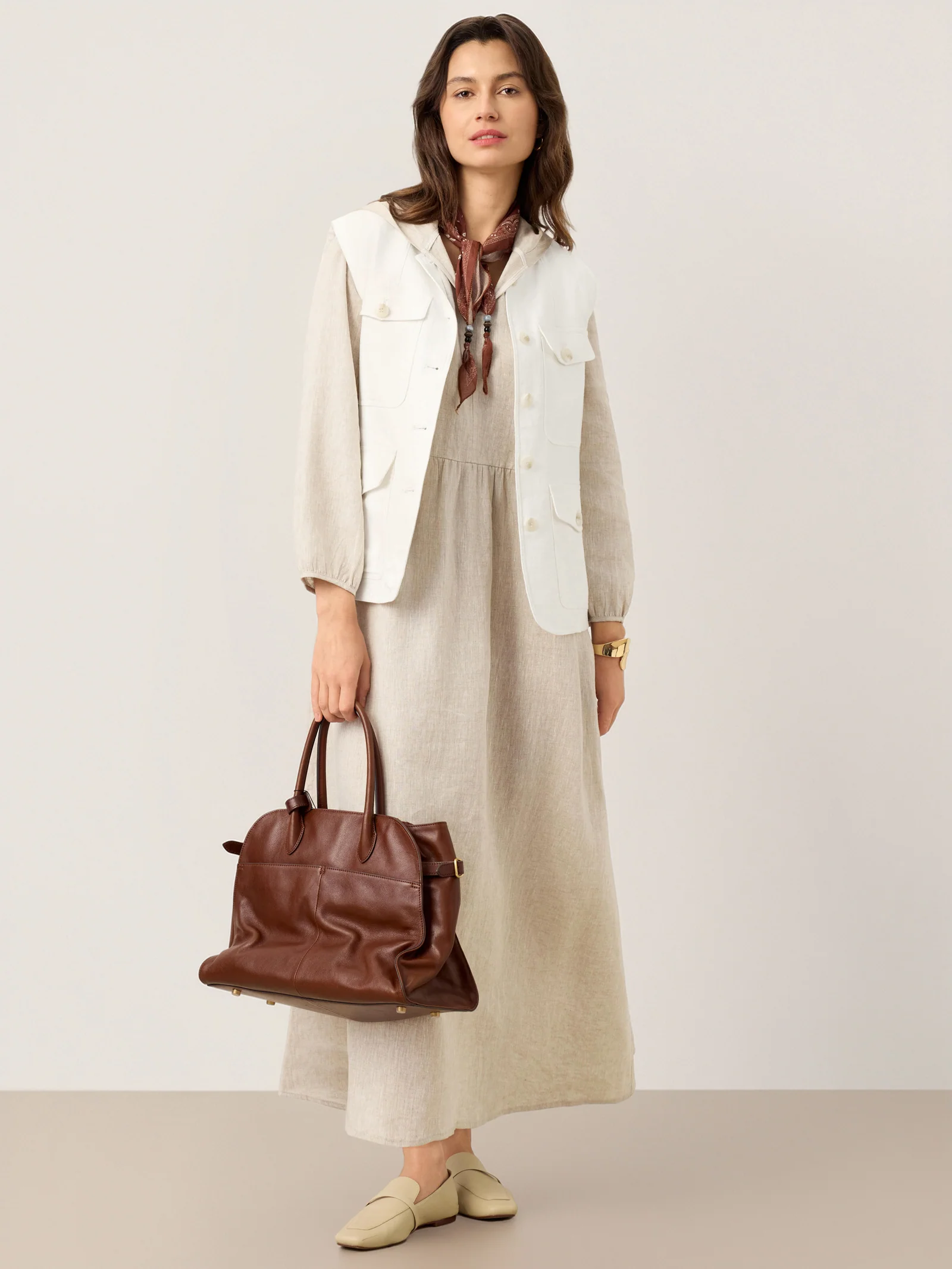 100% Linen Sculpted-Hood Caftan Maxi Dress LINETTE - Image 9
