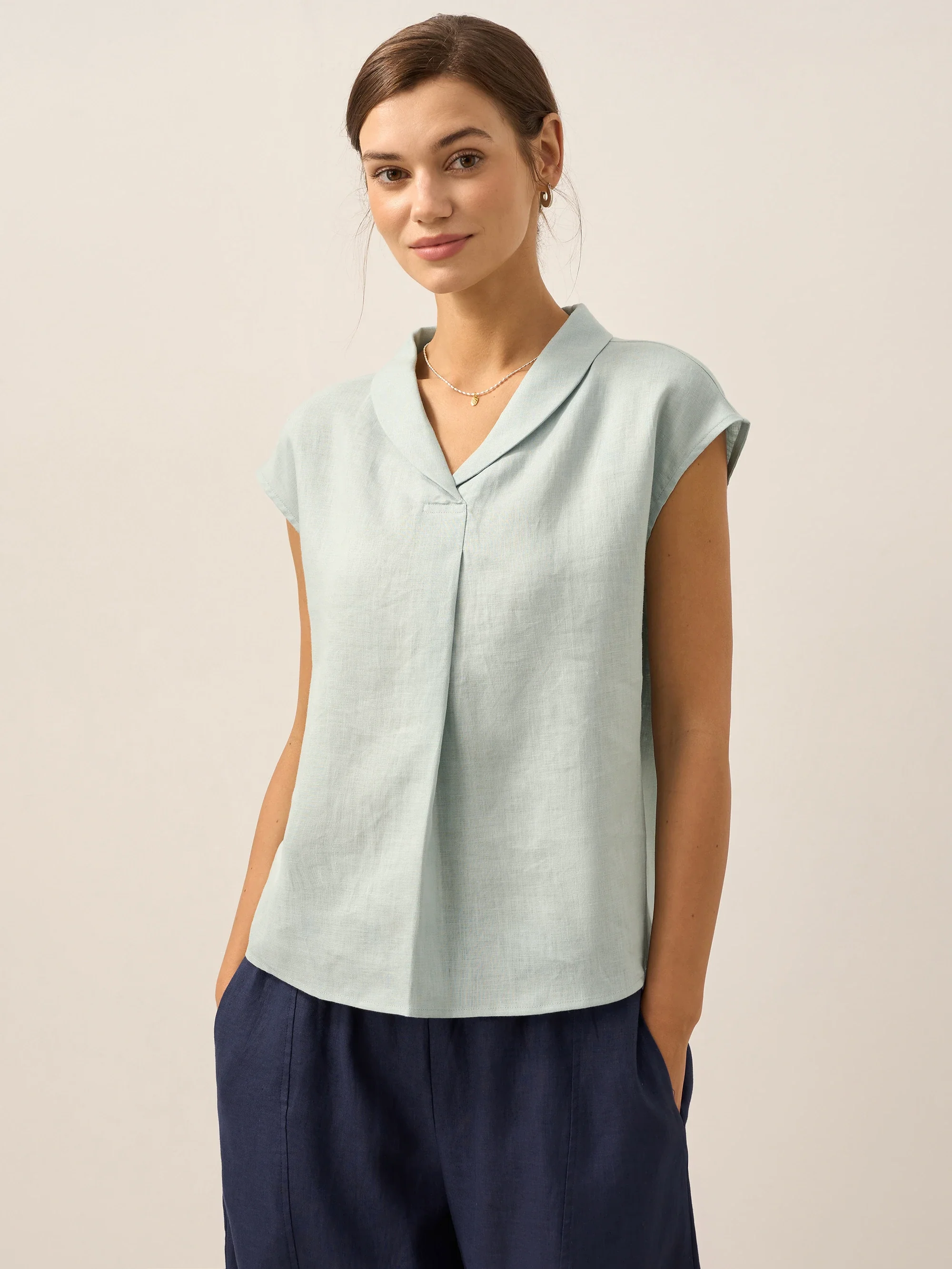 100% Linen Shawl V-Neck Cap Sleeves Top ELARA - Image 10
