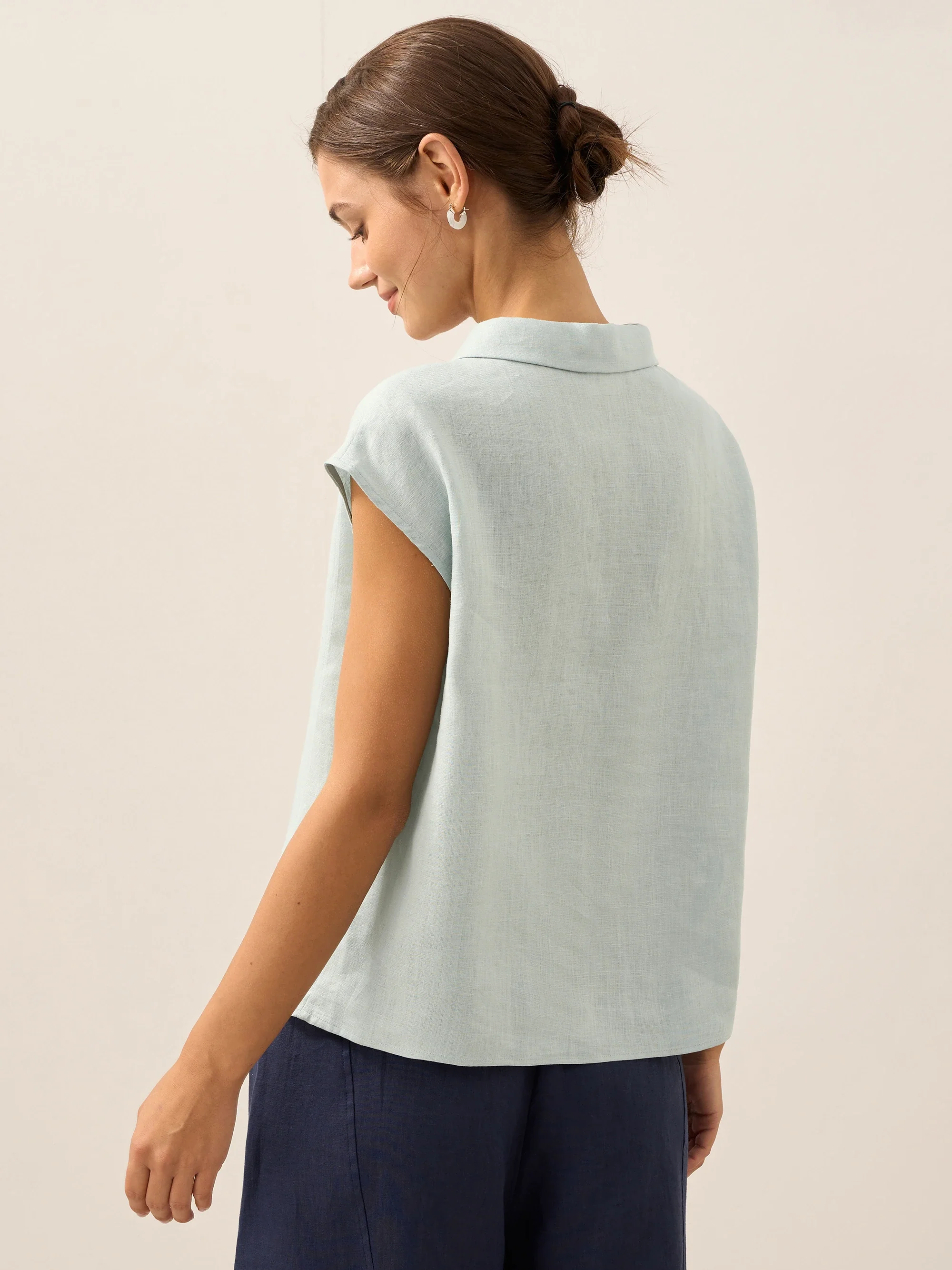 100% Linen Shawl V-Neck Cap Sleeves Top ELARA - Image 11