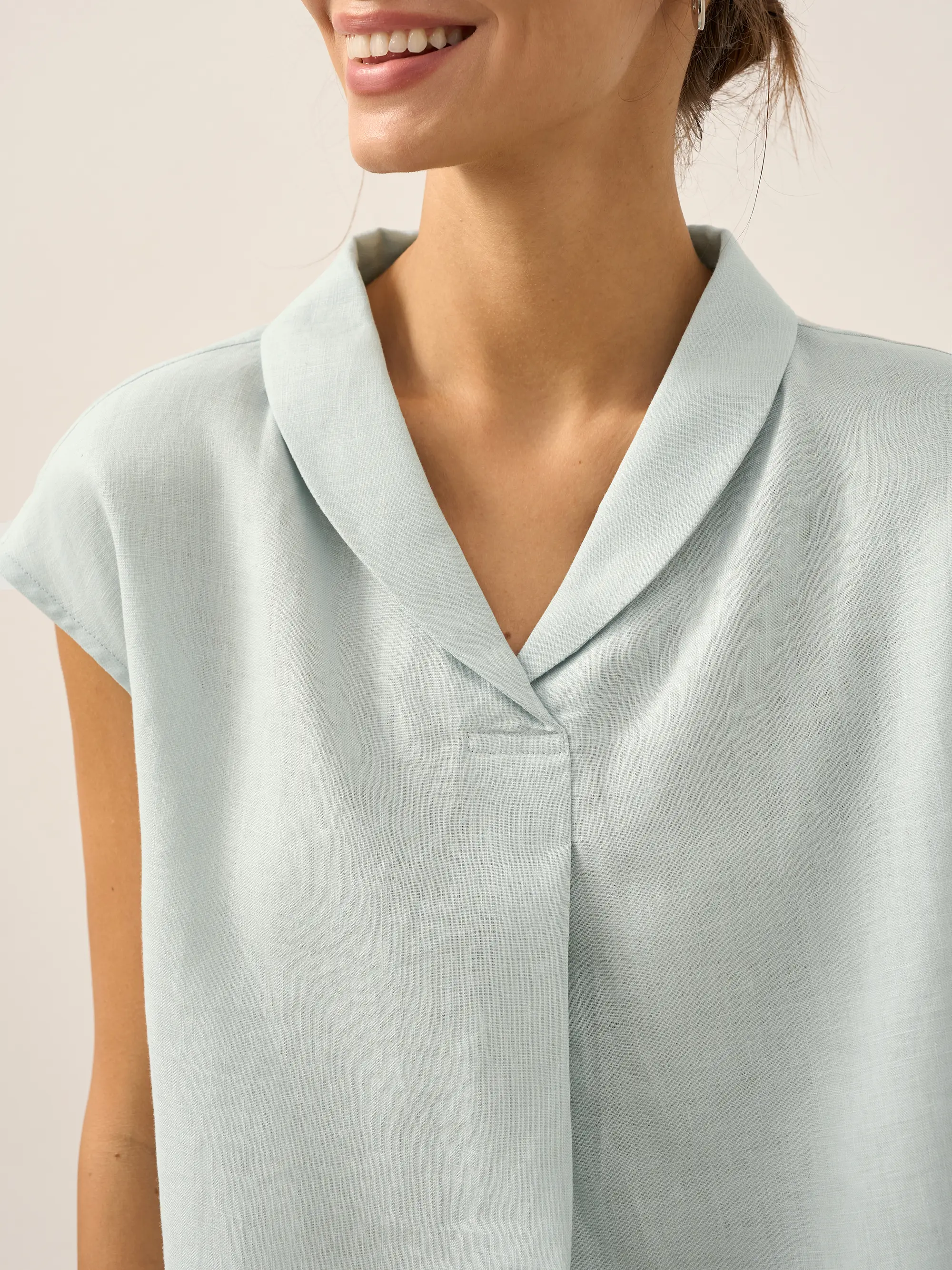 100% Linen Shawl V-Neck Cap Sleeves Top ELARA - Image 16