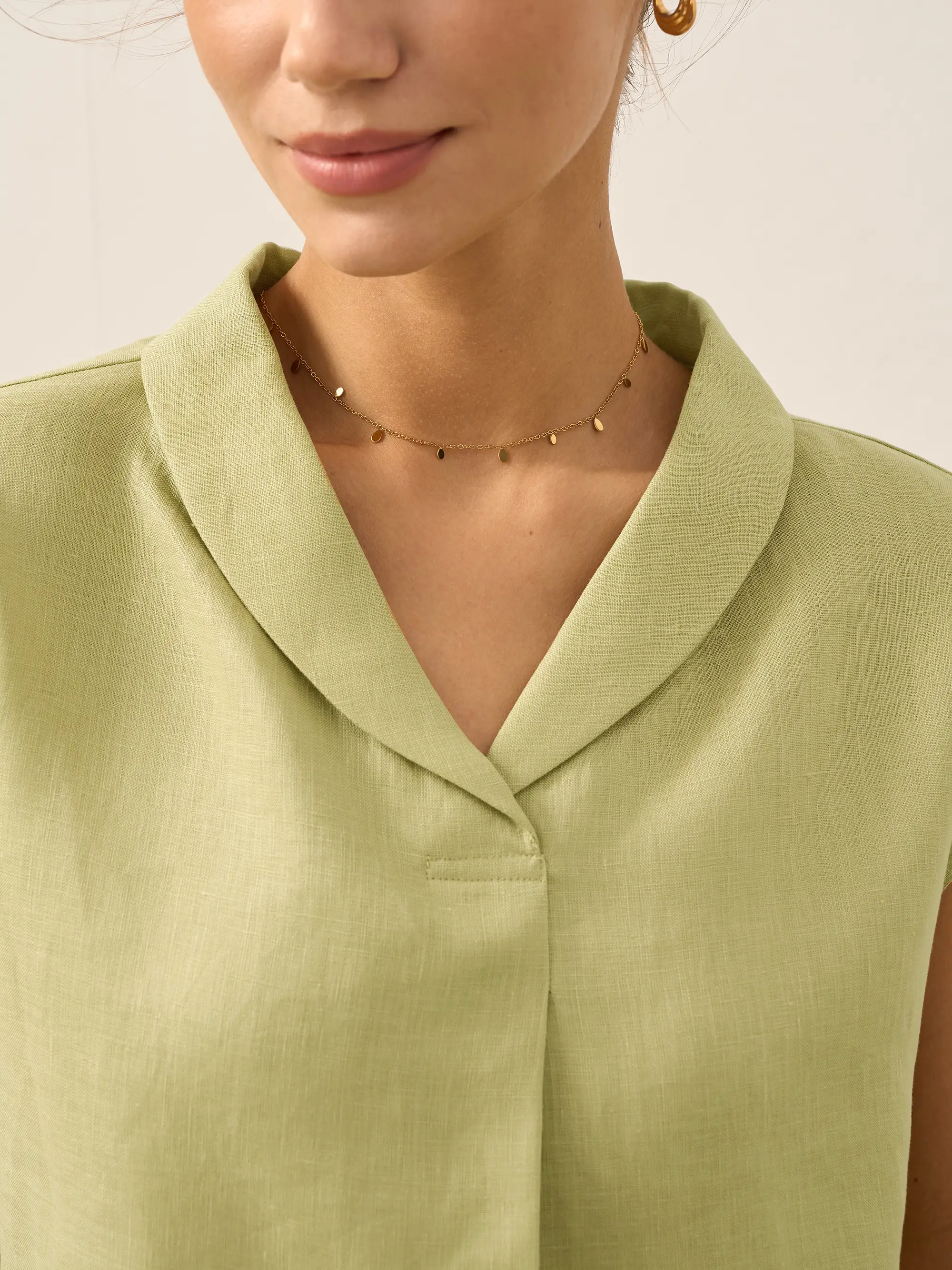 100% Linen Shawl V-Neck Cap Sleeves Top ELARA - Image 24