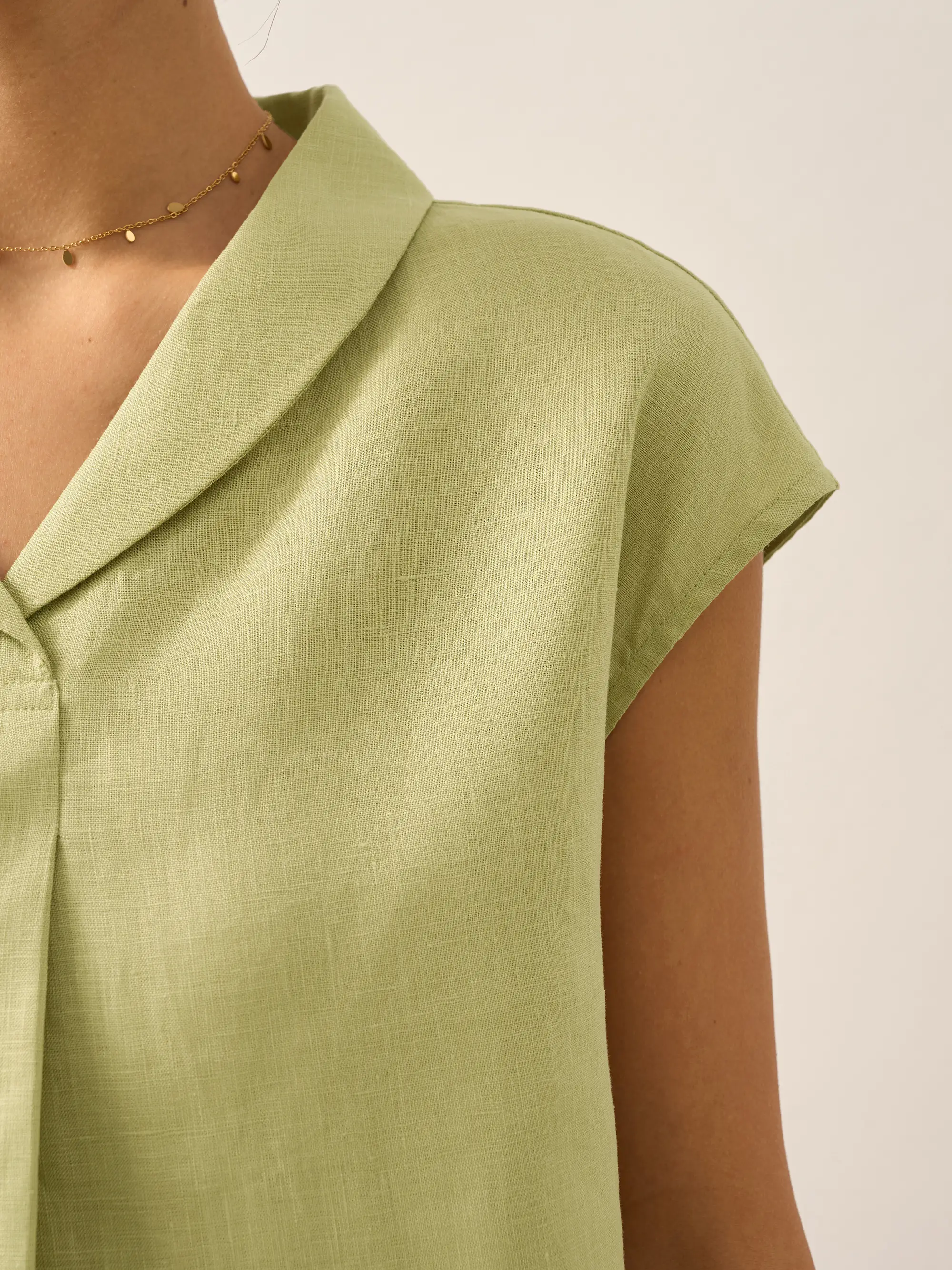 100% Linen Shawl V-Neck Cap Sleeves Top ELARA - Image 25