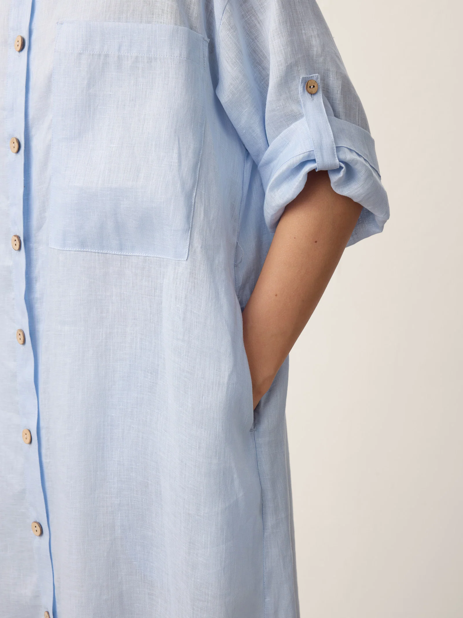 100% Linen Shirt-Collar Folded-Cuff Cocoon Maxi Shirt Dress MIREN - Image 6
