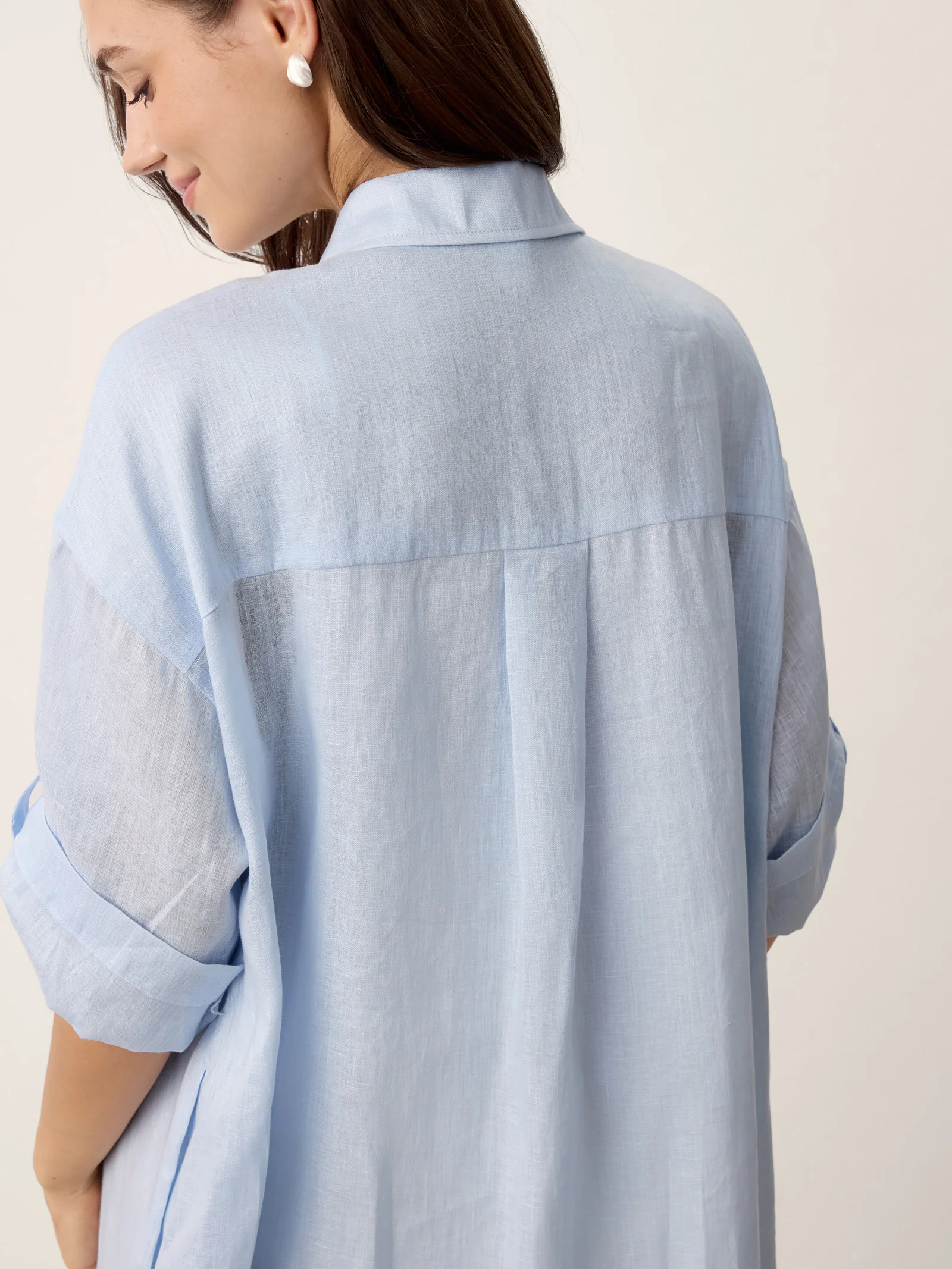 100% Linen Shirt-Collar Folded-Cuff Cocoon Maxi Shirt Dress MIREN - Image 7