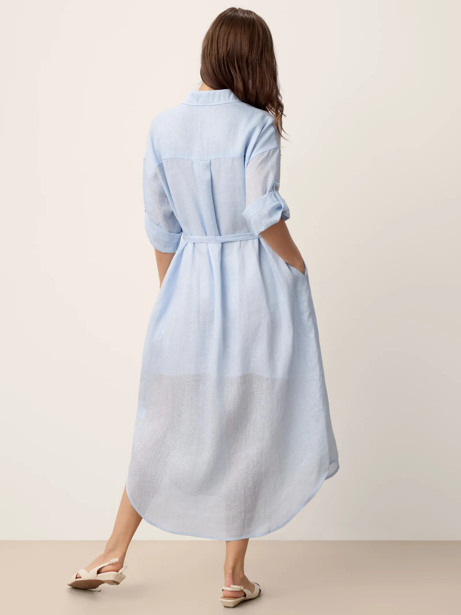 100% Linen Shirt-Collar Folded-Cuff Cocoon Maxi Shirt Dress MIREN - Image 9
