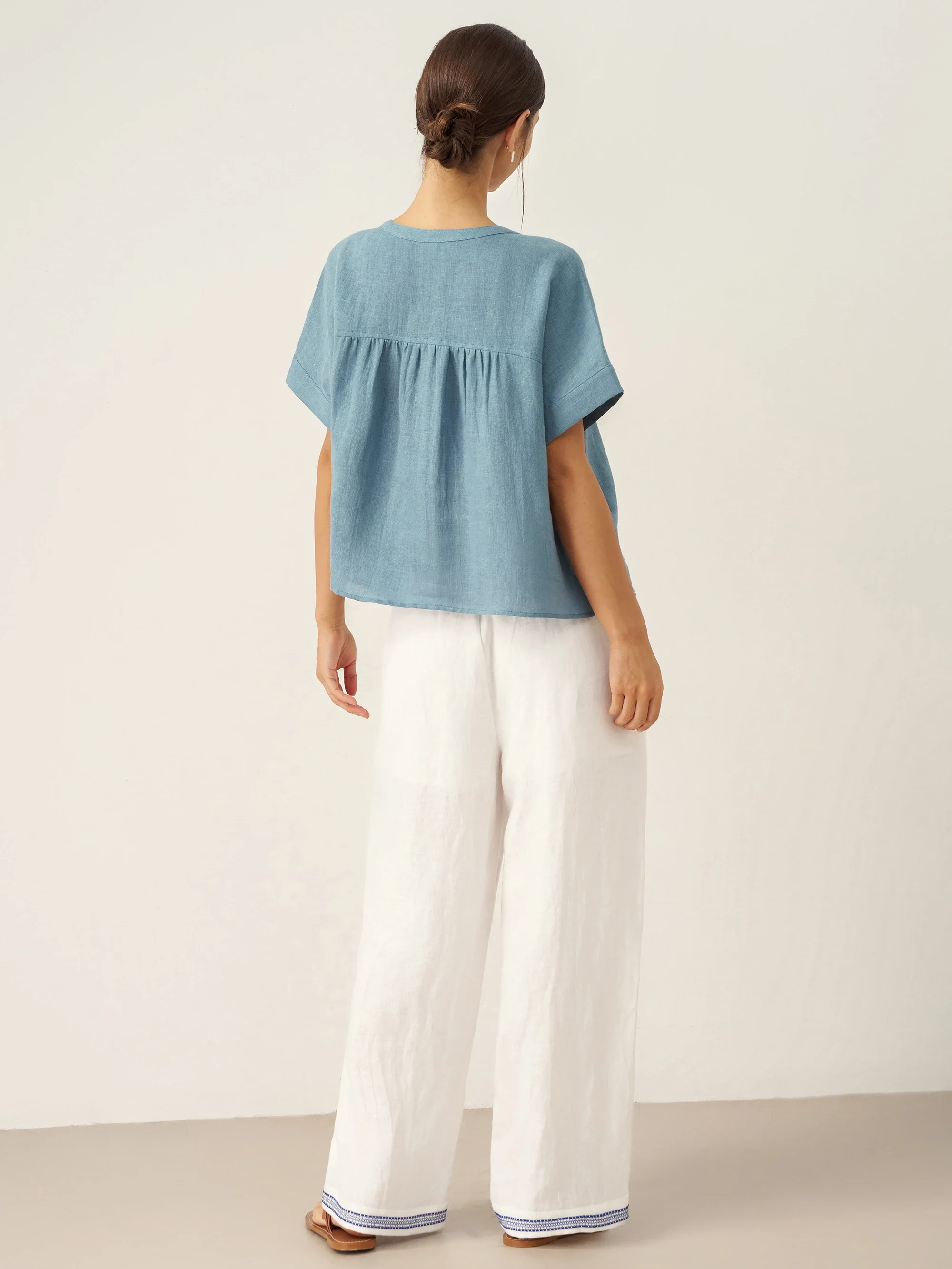 100% Linen Short Sleeve Crew Neck Shirt FINA - Image 10