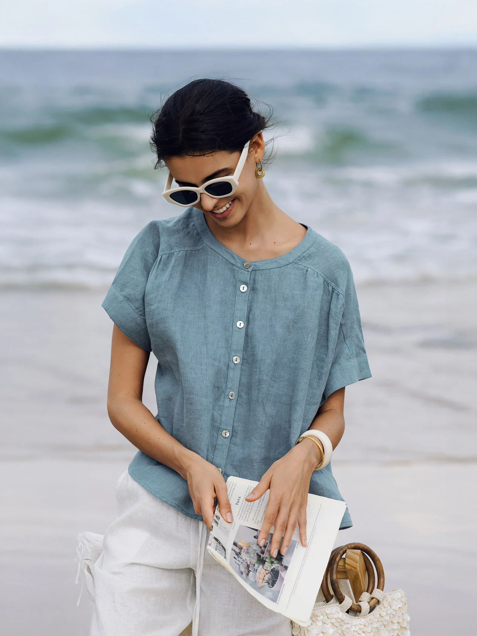 100% Linen Short Sleeve Crew Neck Shirt FINA - Image 2